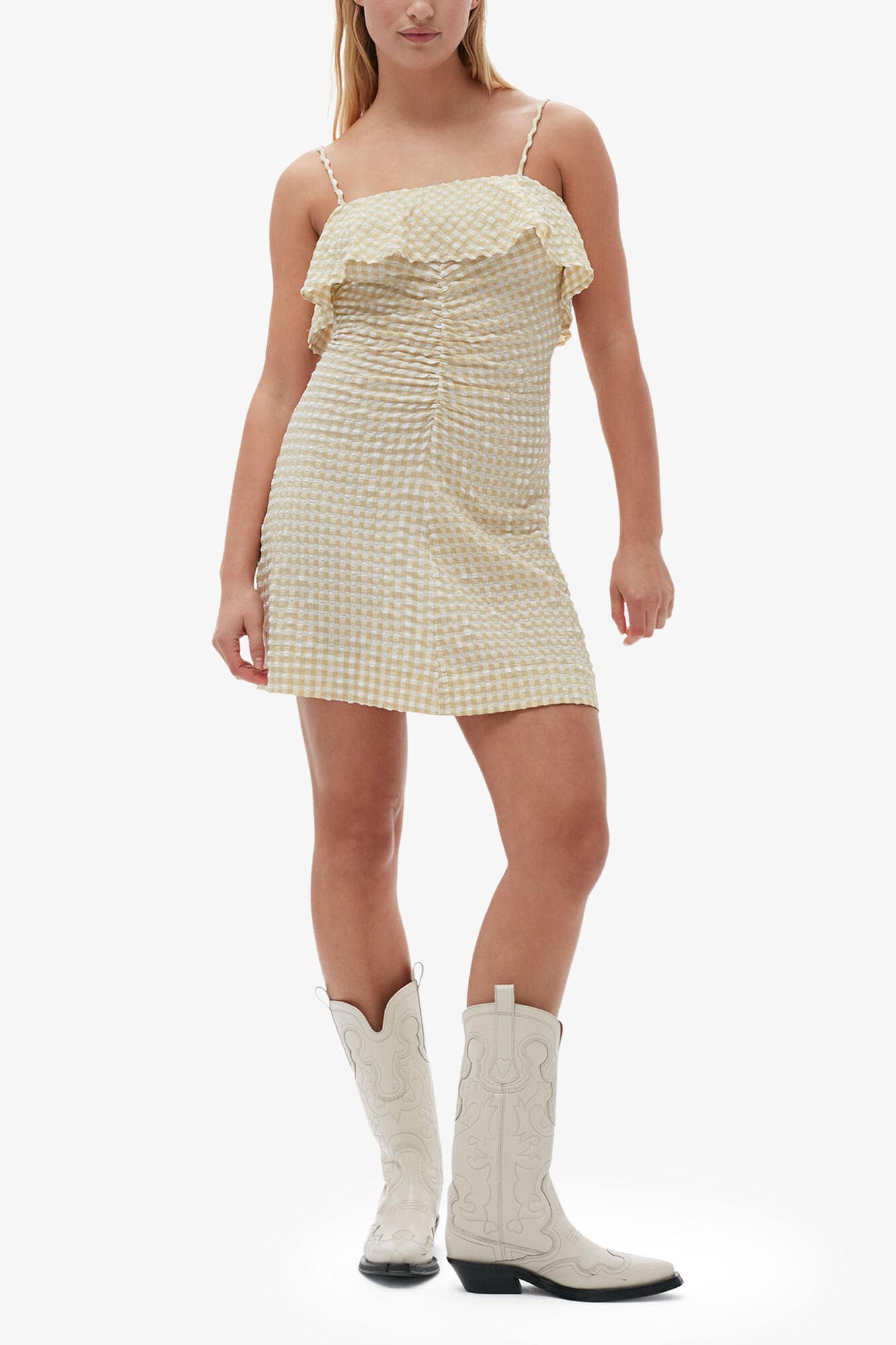 Stretch Seersucker Strap Mini Dress - GANNI