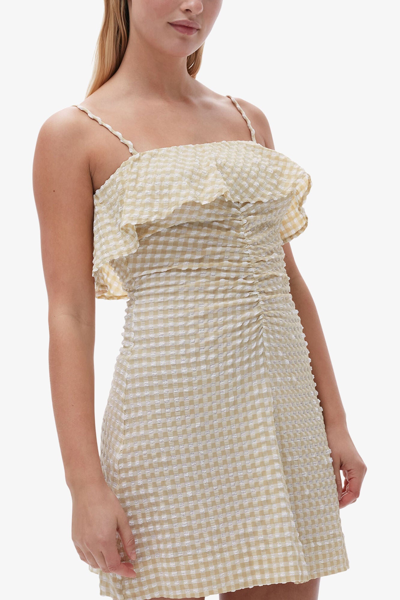 Stretch Seersucker Strap Mini Dress - GANNI