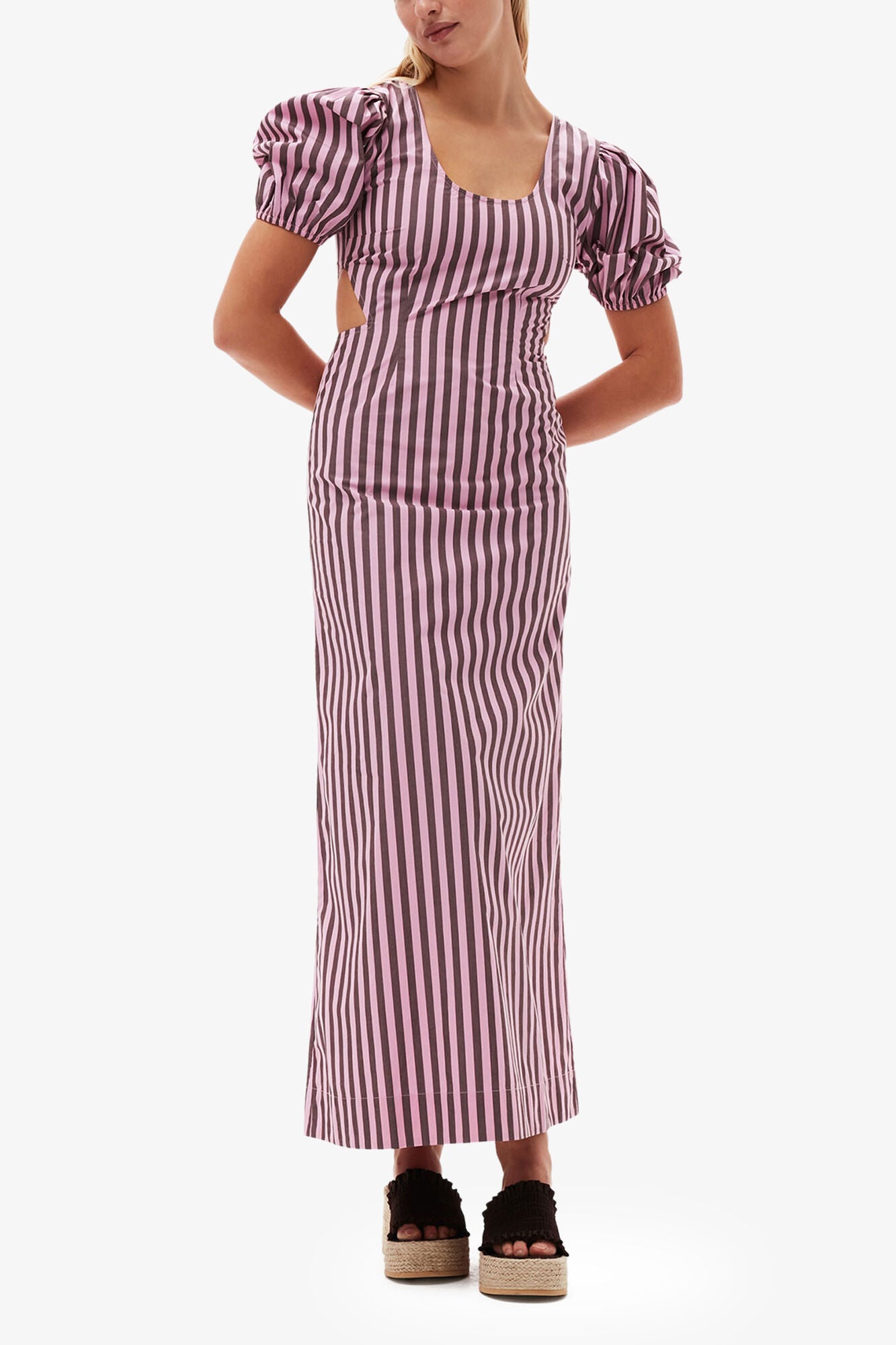 Striped Cotton Cutout Dress - GANNI