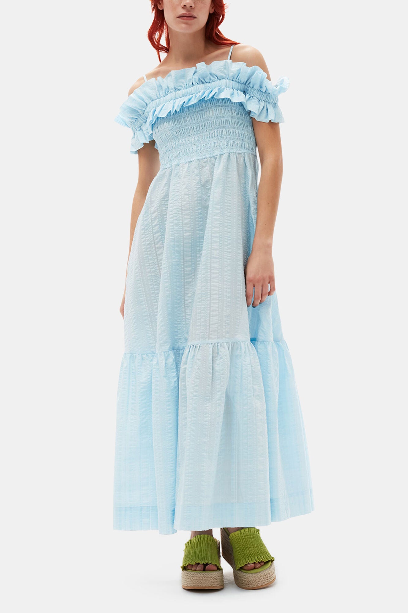 Seersucker Check Smock Maxi Dress - GANNI