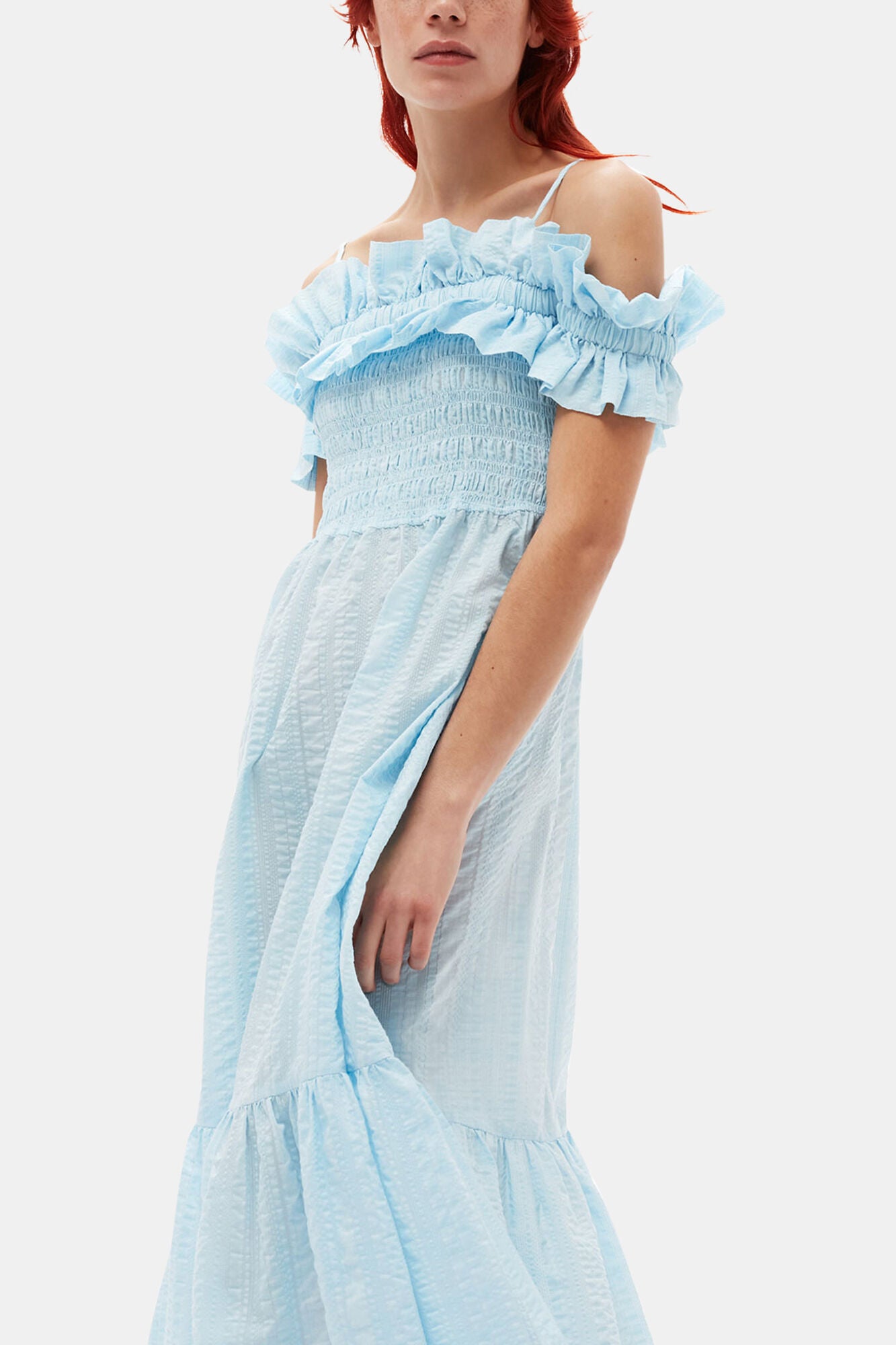 Seersucker Check Smock Maxi Dress - GANNI