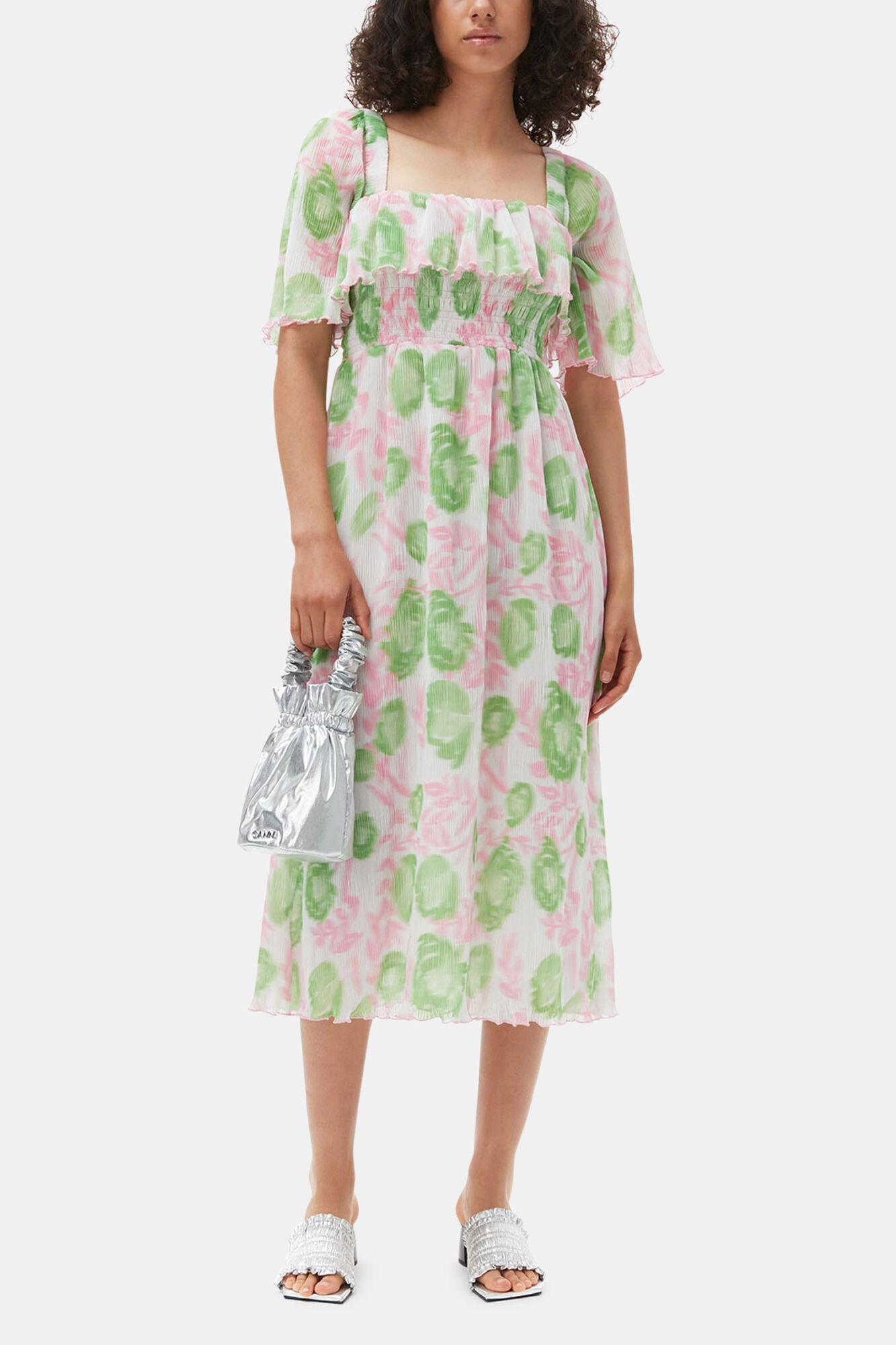 Pleated Georgette Midi Smock Dress - GANNI