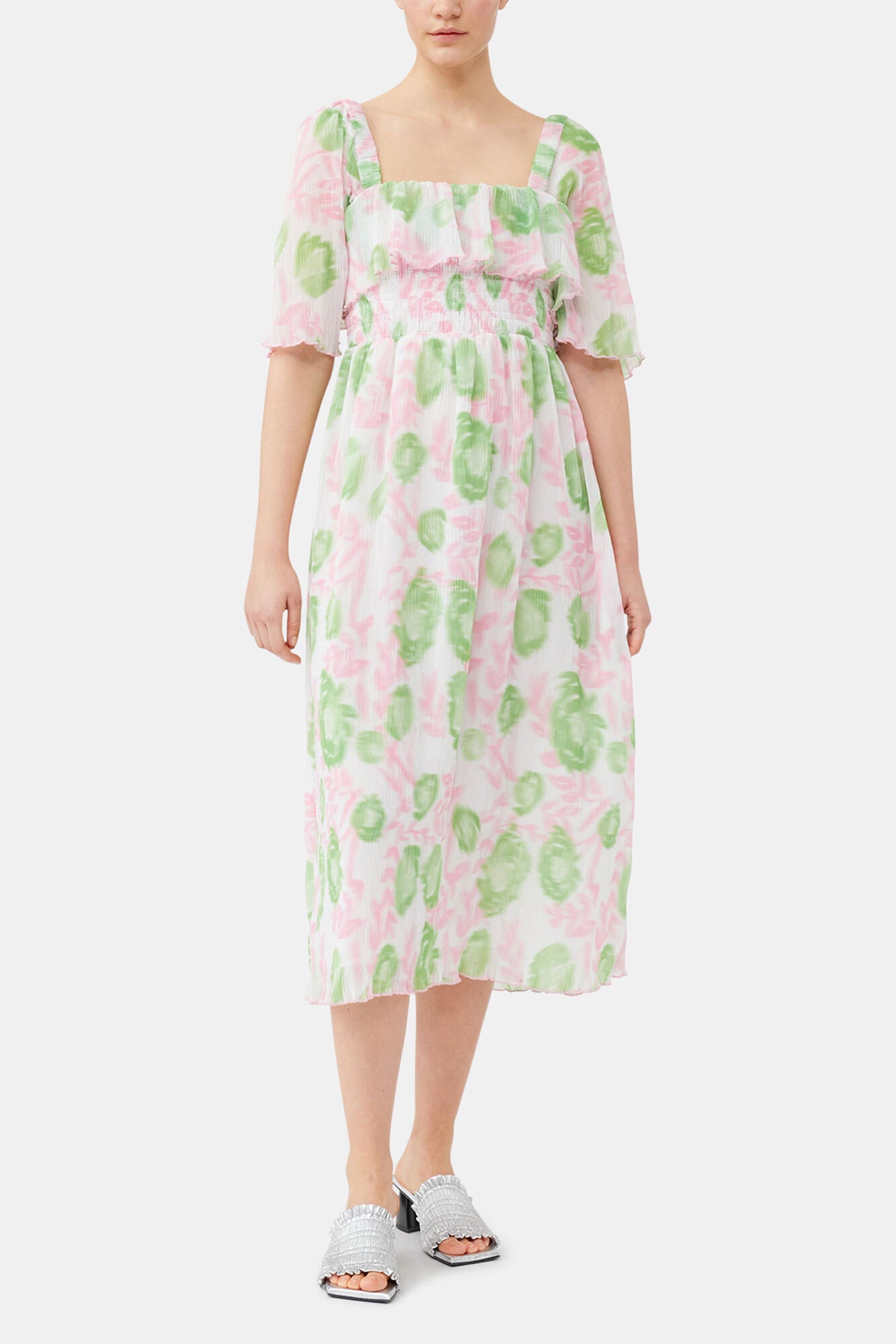 Pleated Georgette Midi Smock Dress - GANNI