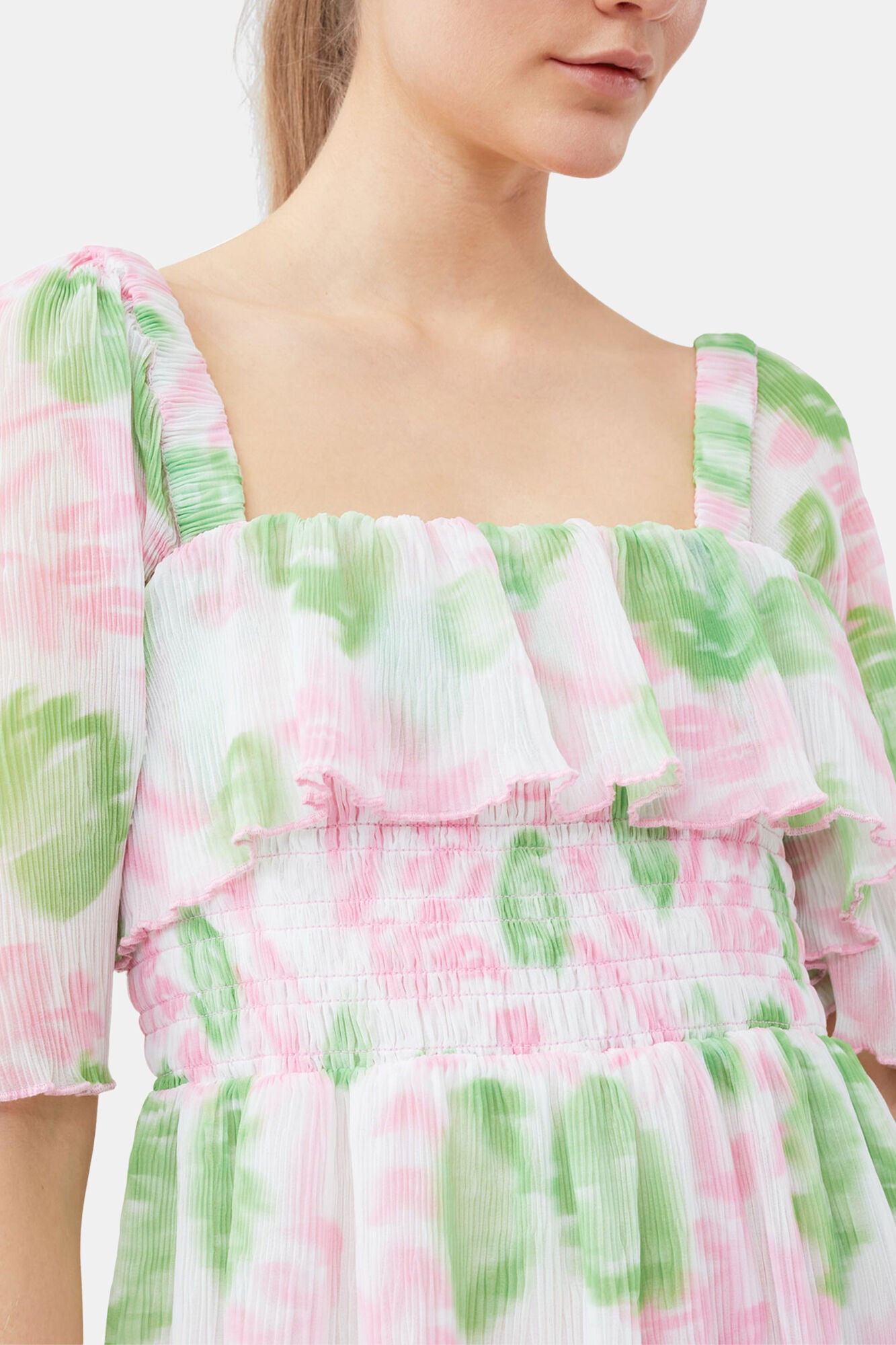 Pleated Georgette Midi Smock Dress - GANNI
