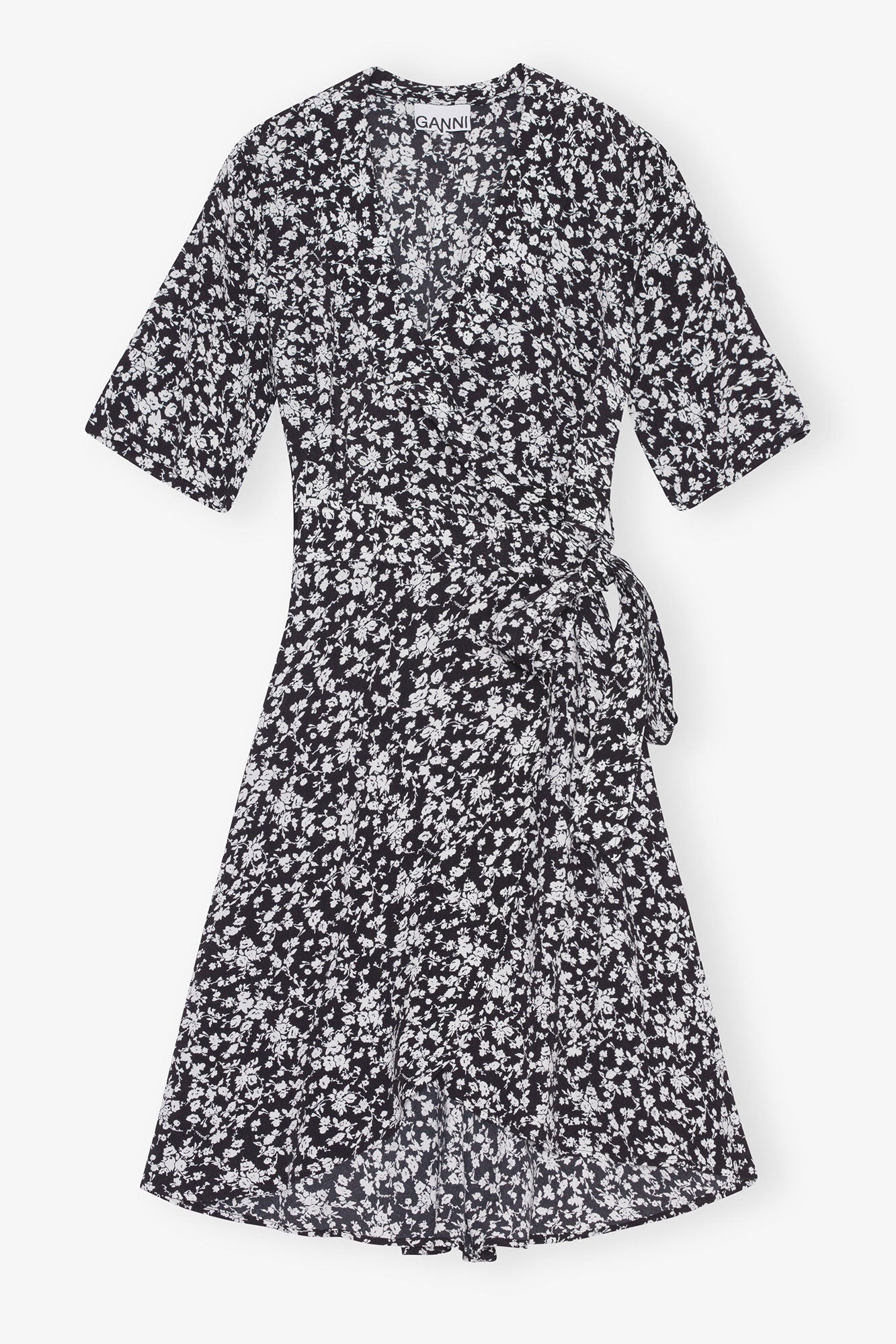 Printed Crepe Wrap Dress - GANNI