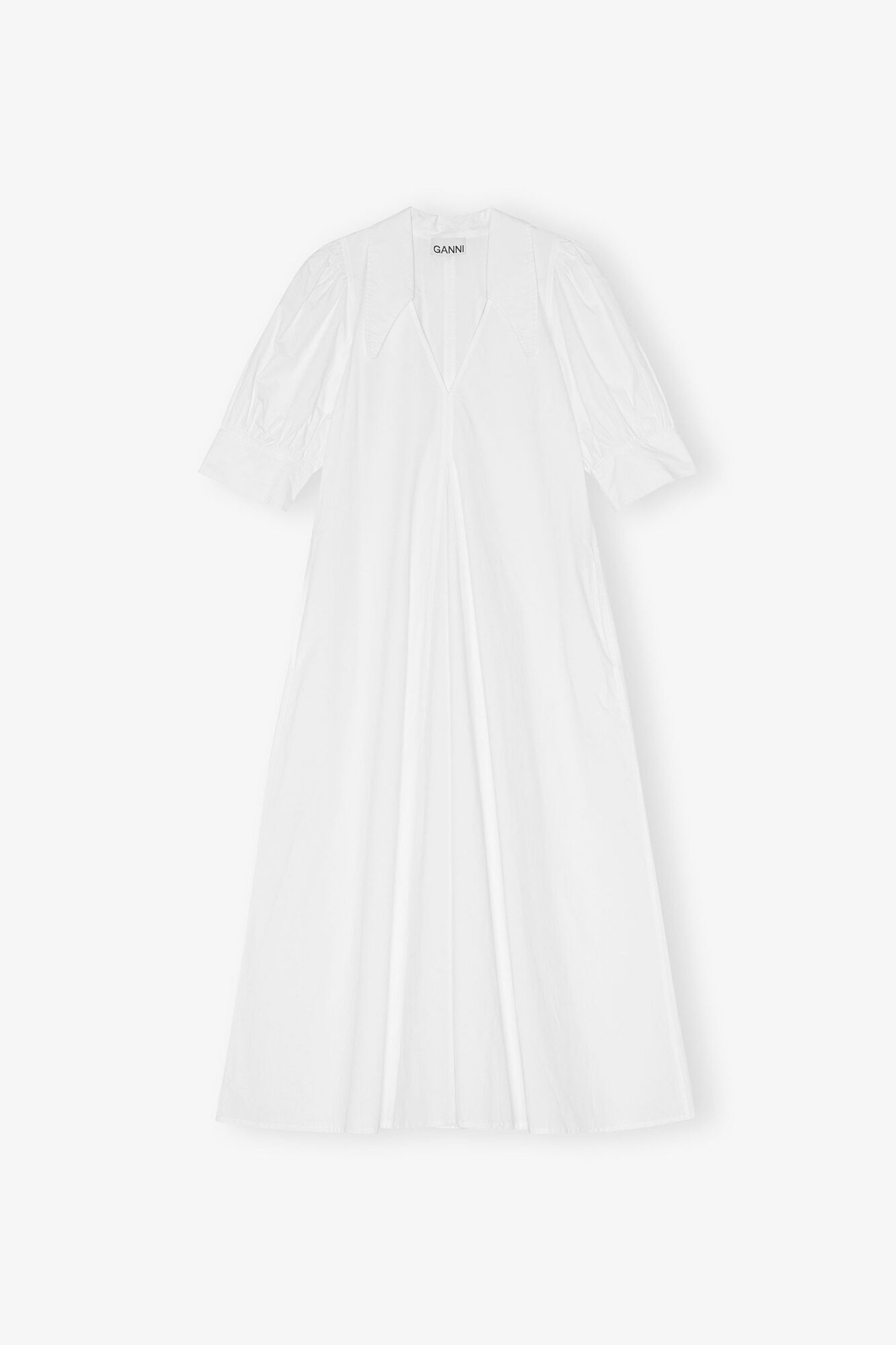 Cotton Poplin V-Neck Midi Dress - GANNI