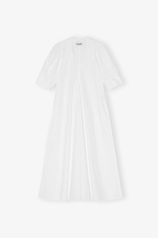 Cotton Poplin V-Neck Midi Dress - GANNI
