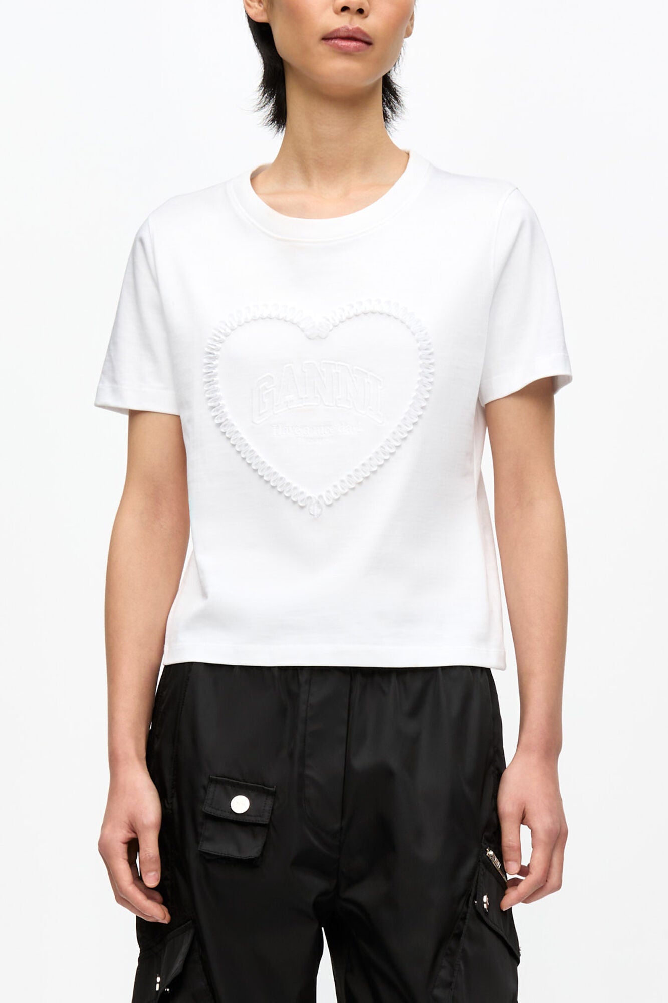 White Cropped Heart T-shirt - GANNI