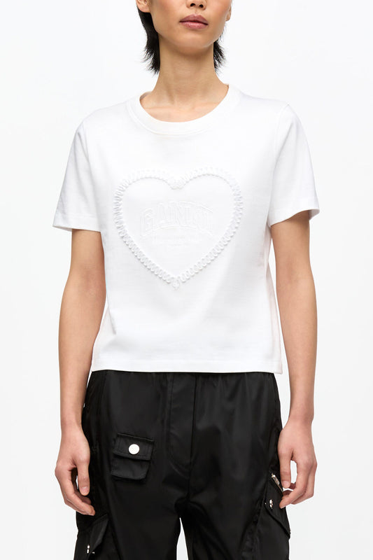 White Cropped Heart T-shirt - GANNI