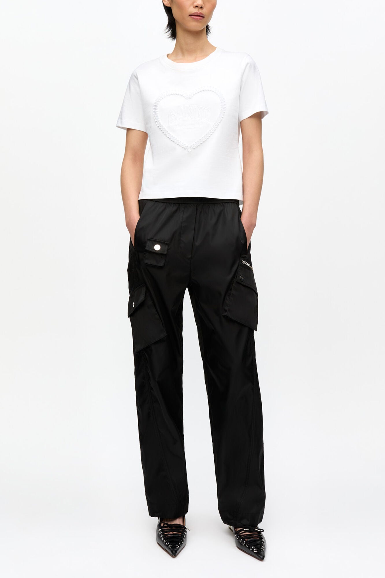 White Cropped Heart T-shirt - GANNI