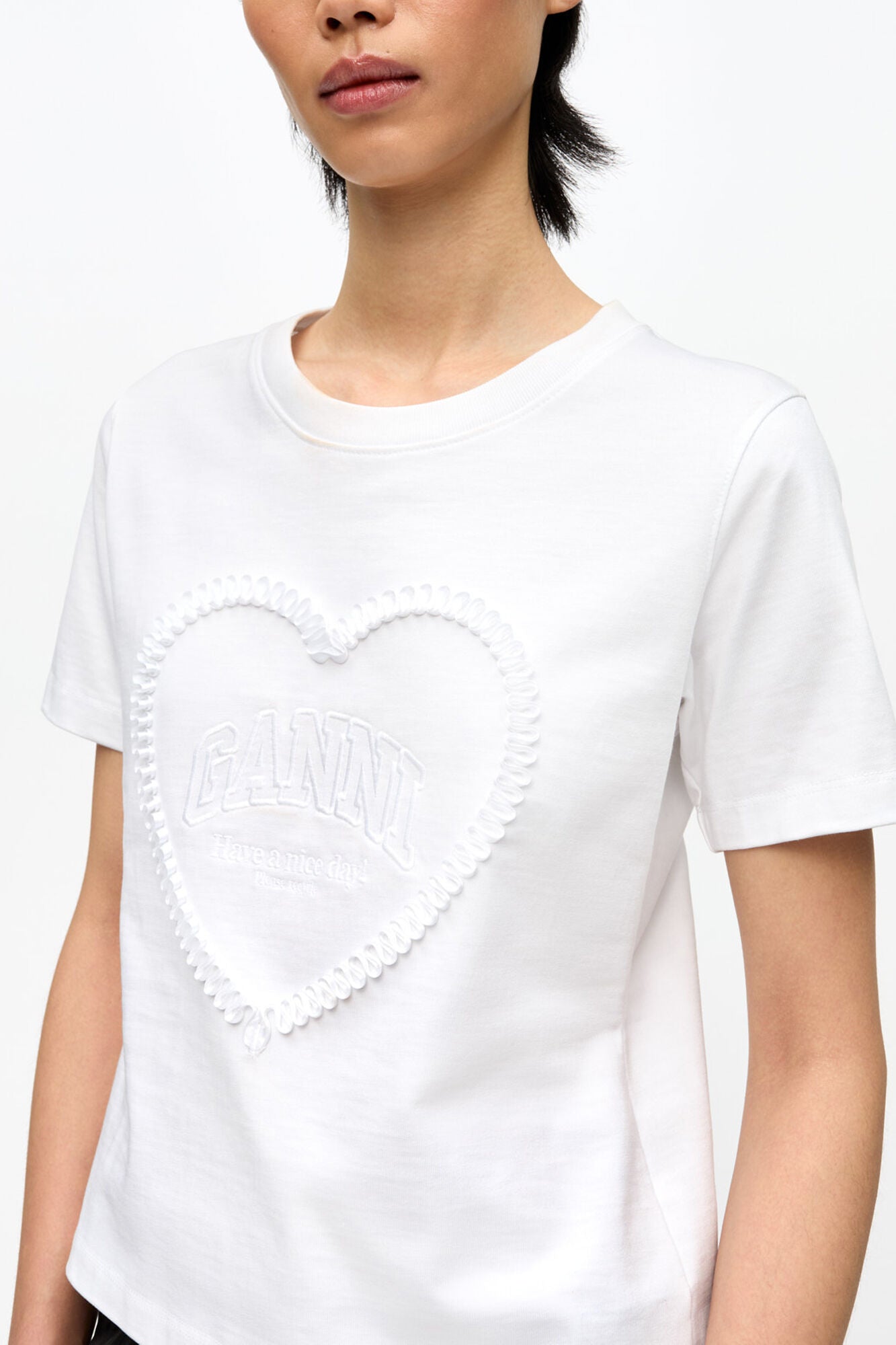 White Cropped Heart T-shirt - GANNI