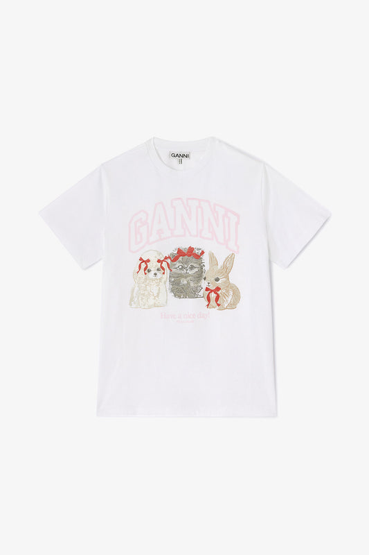 White Animals Print T-shirt - GANNI