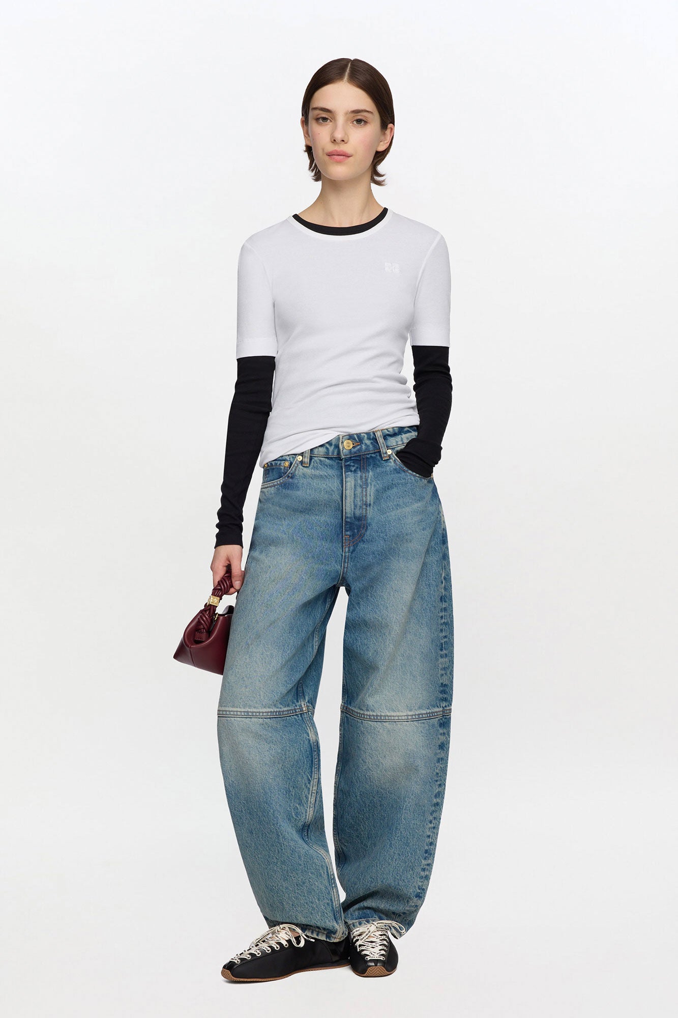 White Soft Cotton Rib Short Sleeve T-shirt - GANNI