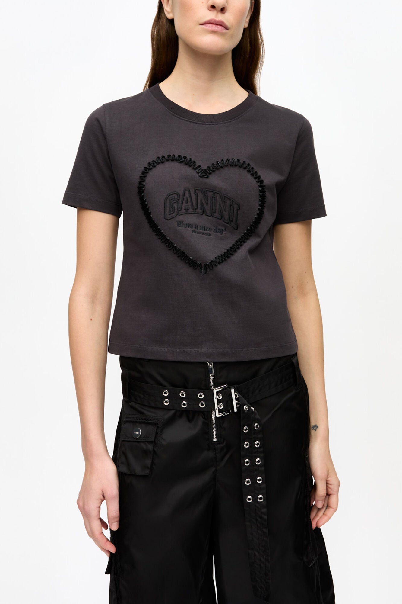 Black Cropped Heart T-shirt - GANNI
