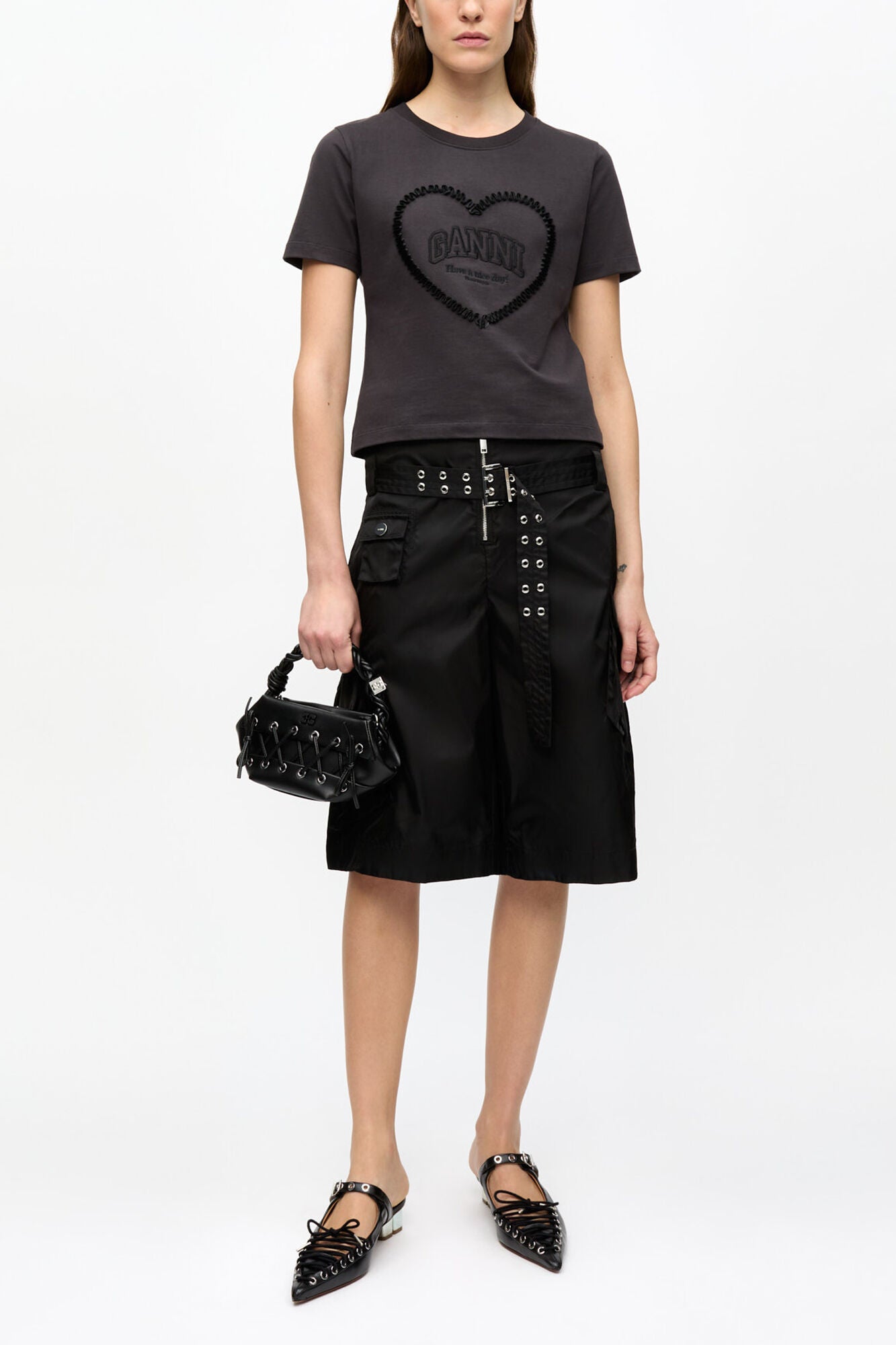 Black Cropped Heart T-shirt - GANNI