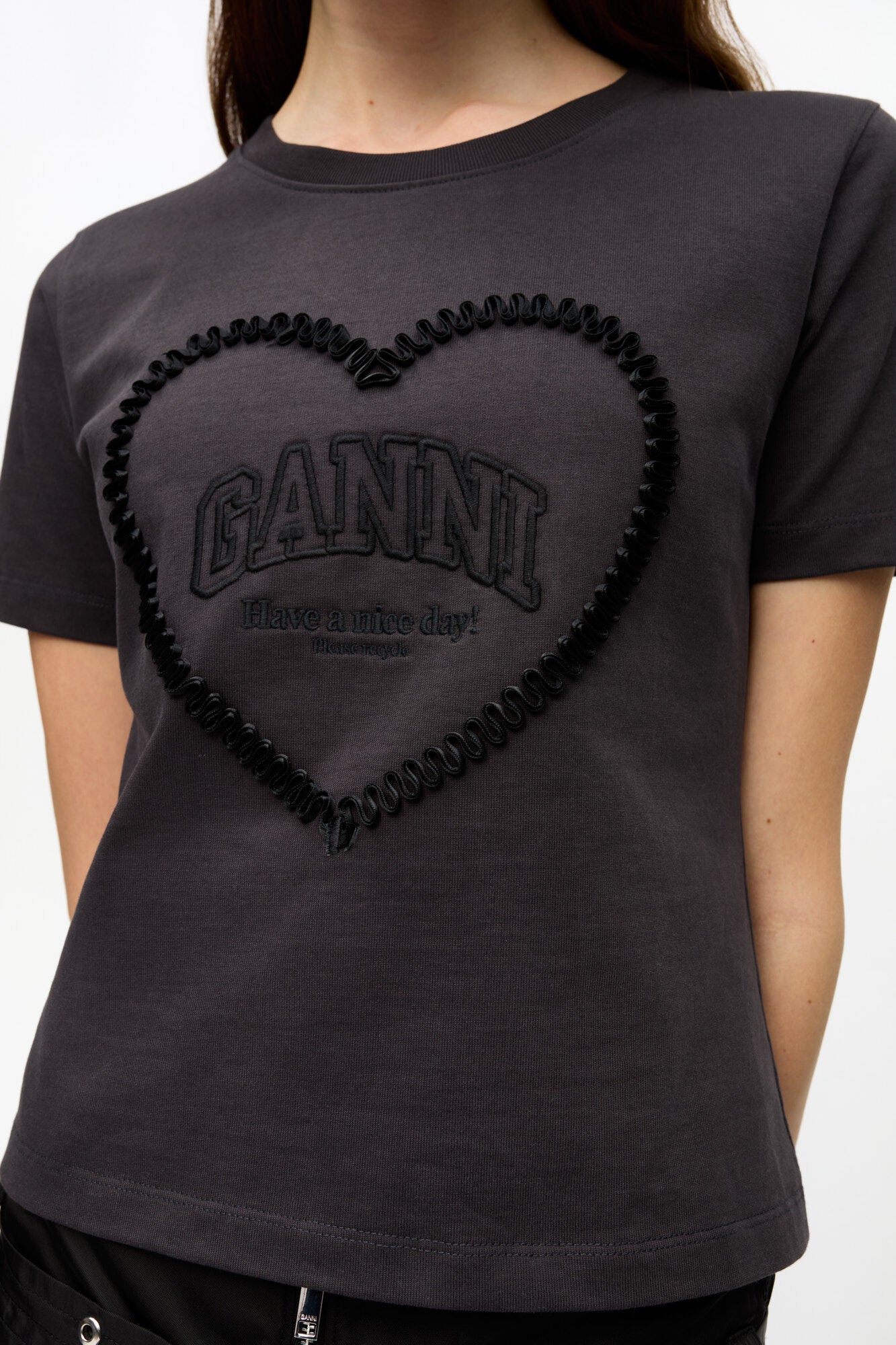 Black Cropped Heart T-shirt - GANNI