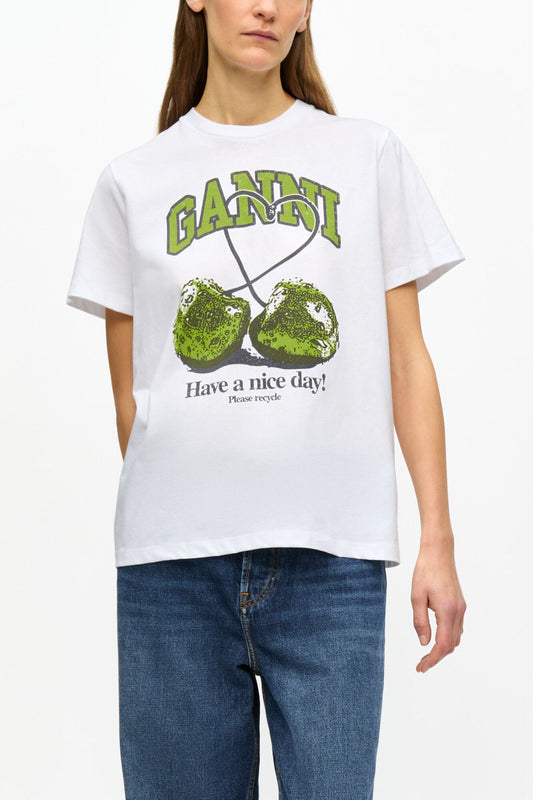 White Basic Jersey Cherry Relaxed T-shirt - GANNI