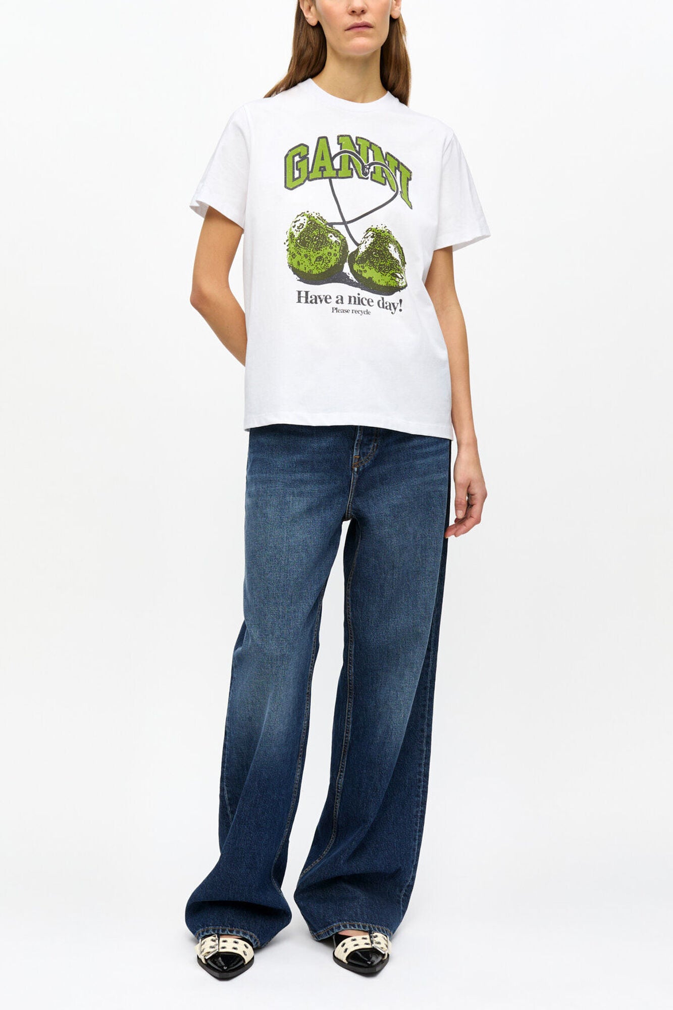 White Basic Jersey Cherry Relaxed T-shirt - GANNI