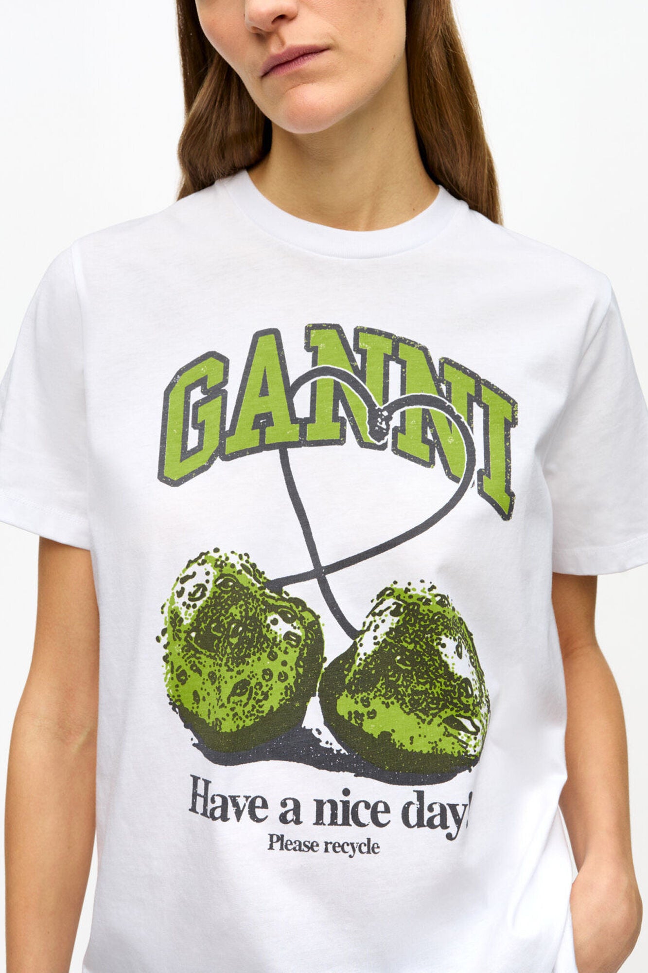 White Basic Jersey Cherry Relaxed T-shirt - GANNI