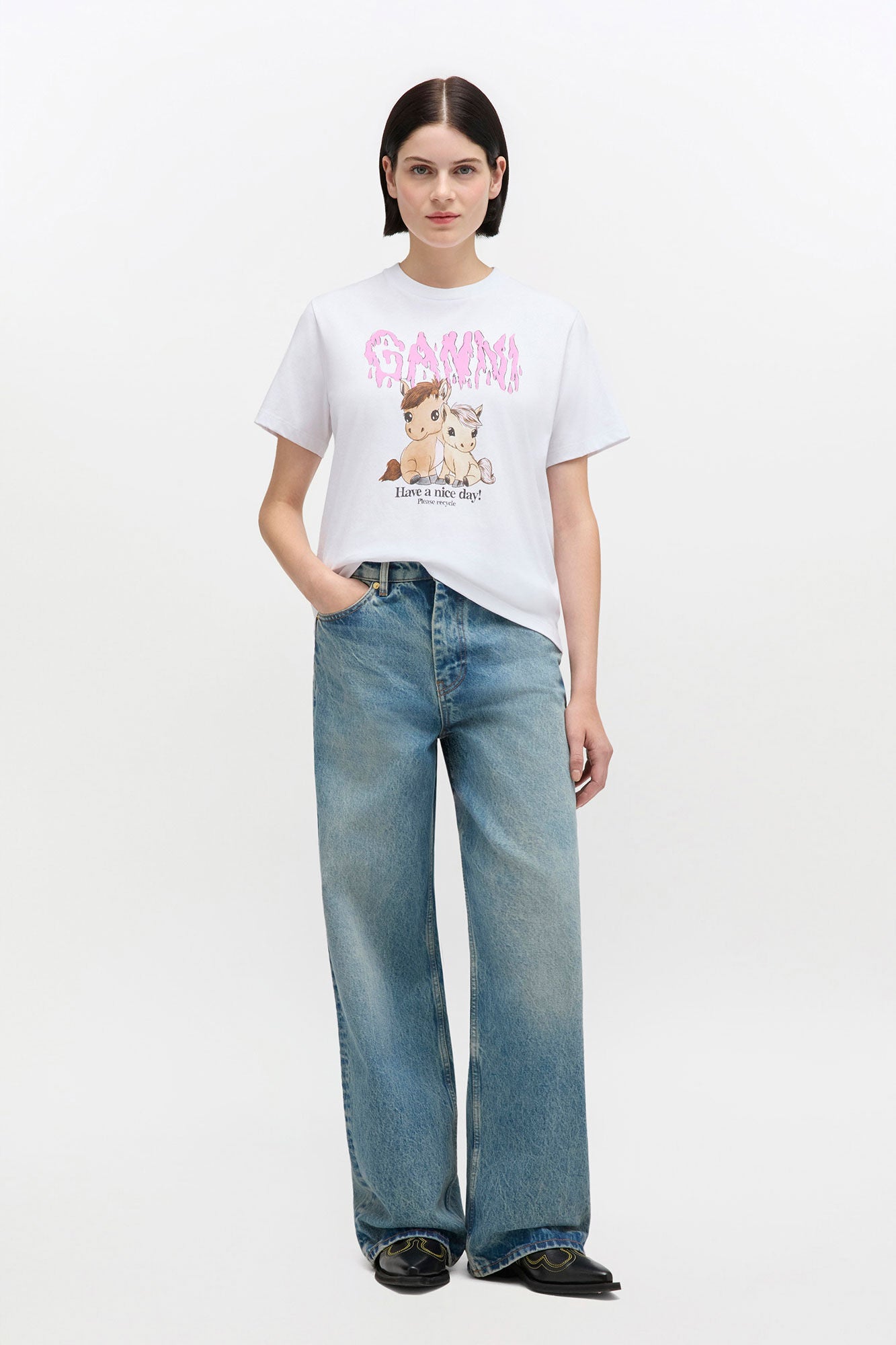 Graphic Cotton T-shirt - GANNI