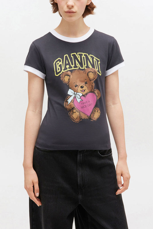 Black Cropped Teddy T-shirt - GANNI