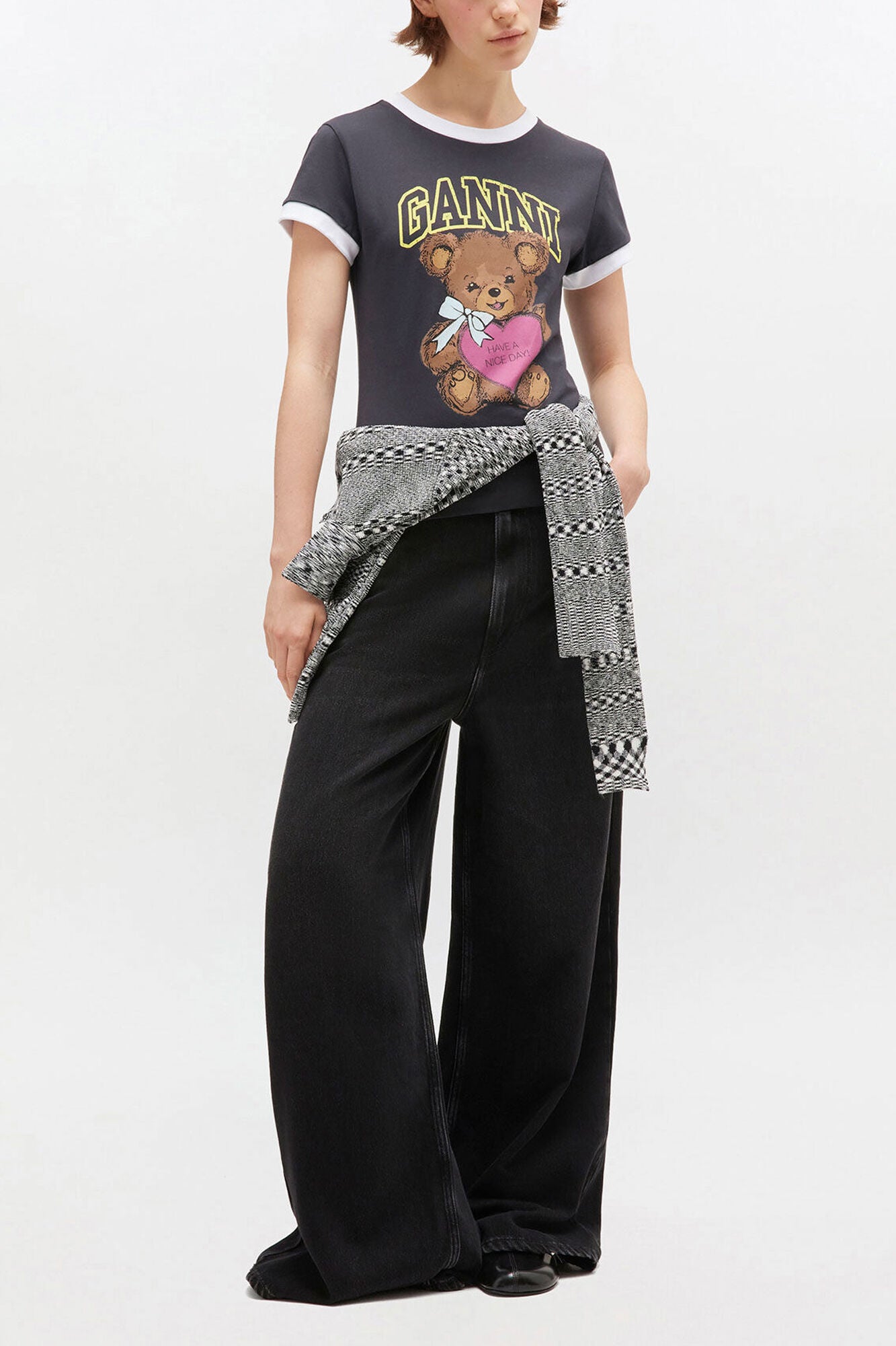 Black Cropped Teddy T-shirt - GANNI