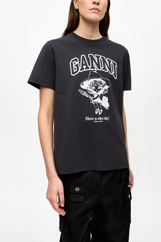 Black Basic Cotton Witch Relaxed T-shirt - GANNI