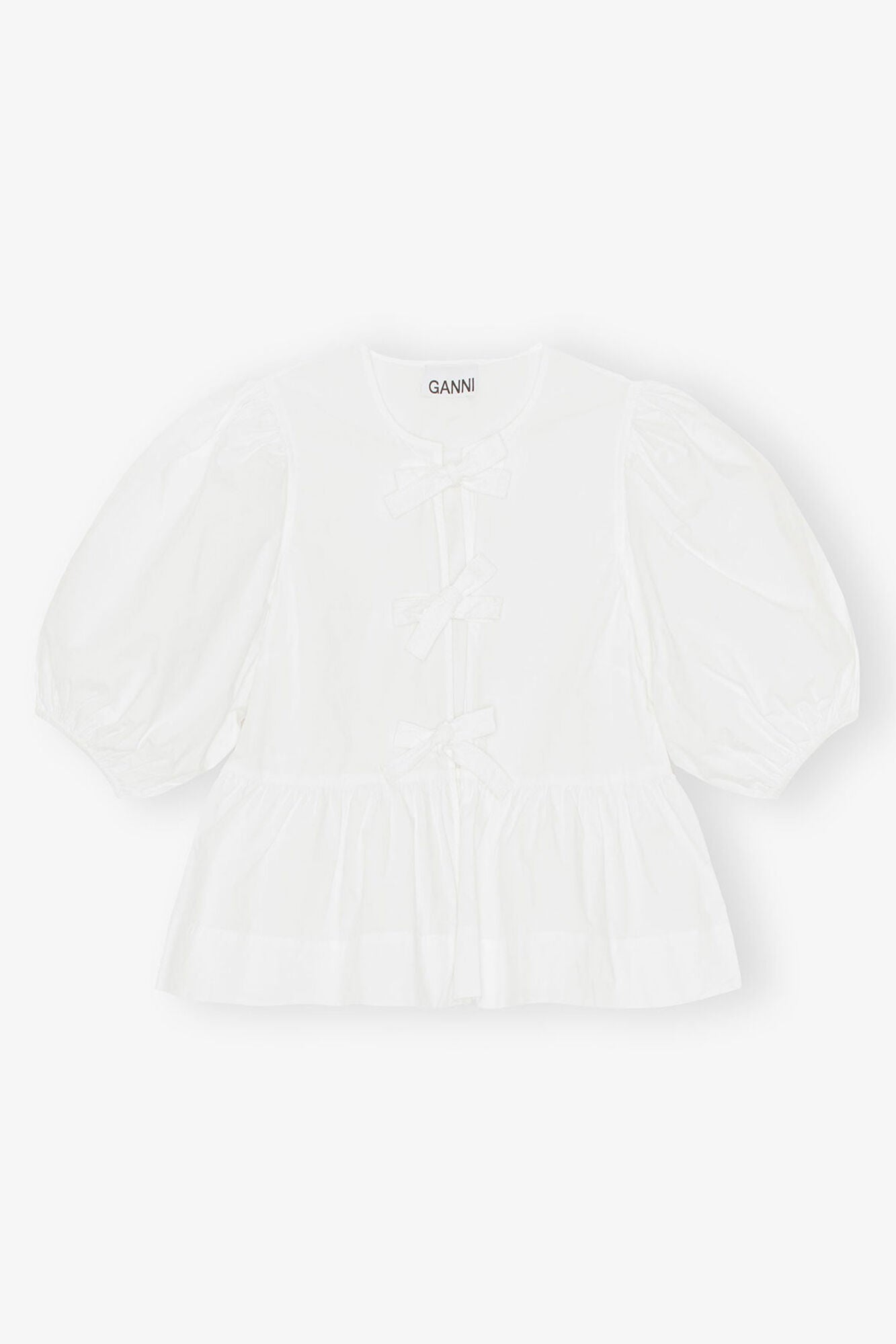 Cotton Poplin Peplum Tie Blouse - GANNI