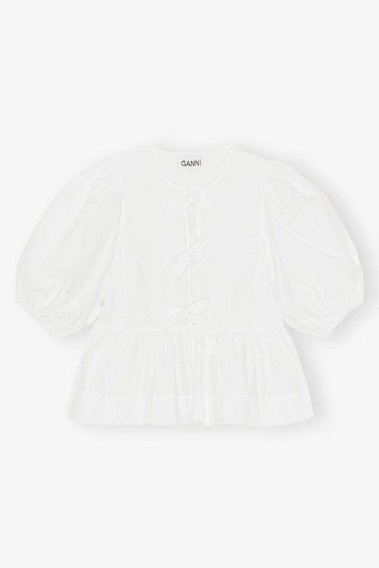 Cotton Poplin Peplum Tie Blouse - GANNI