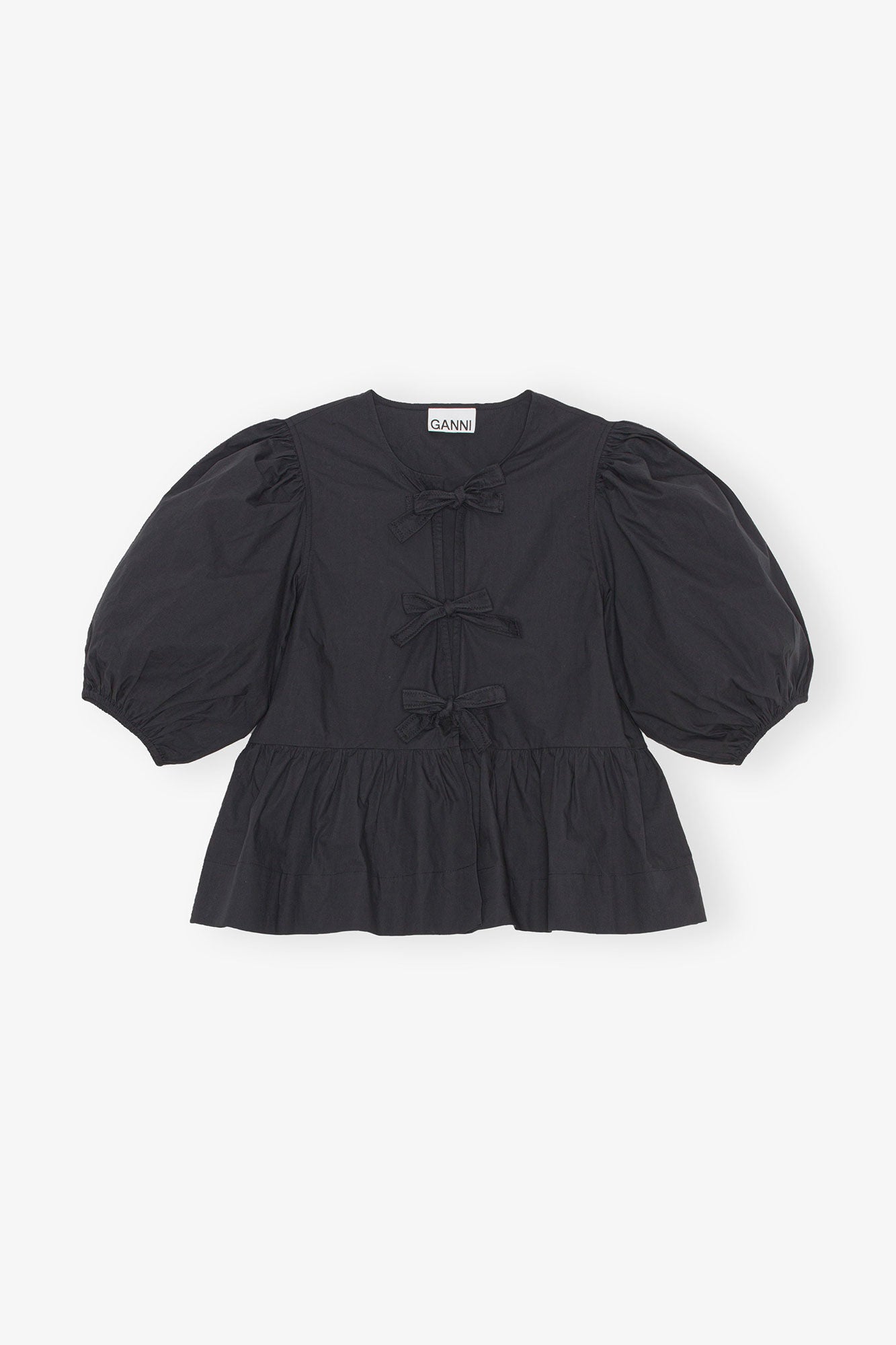 Cotton Poplin Peplum Tie Blouse - GANNI