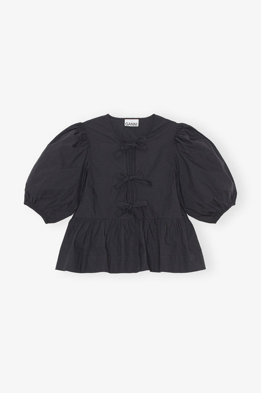 Cotton Poplin Peplum Tie Blouse - GANNI