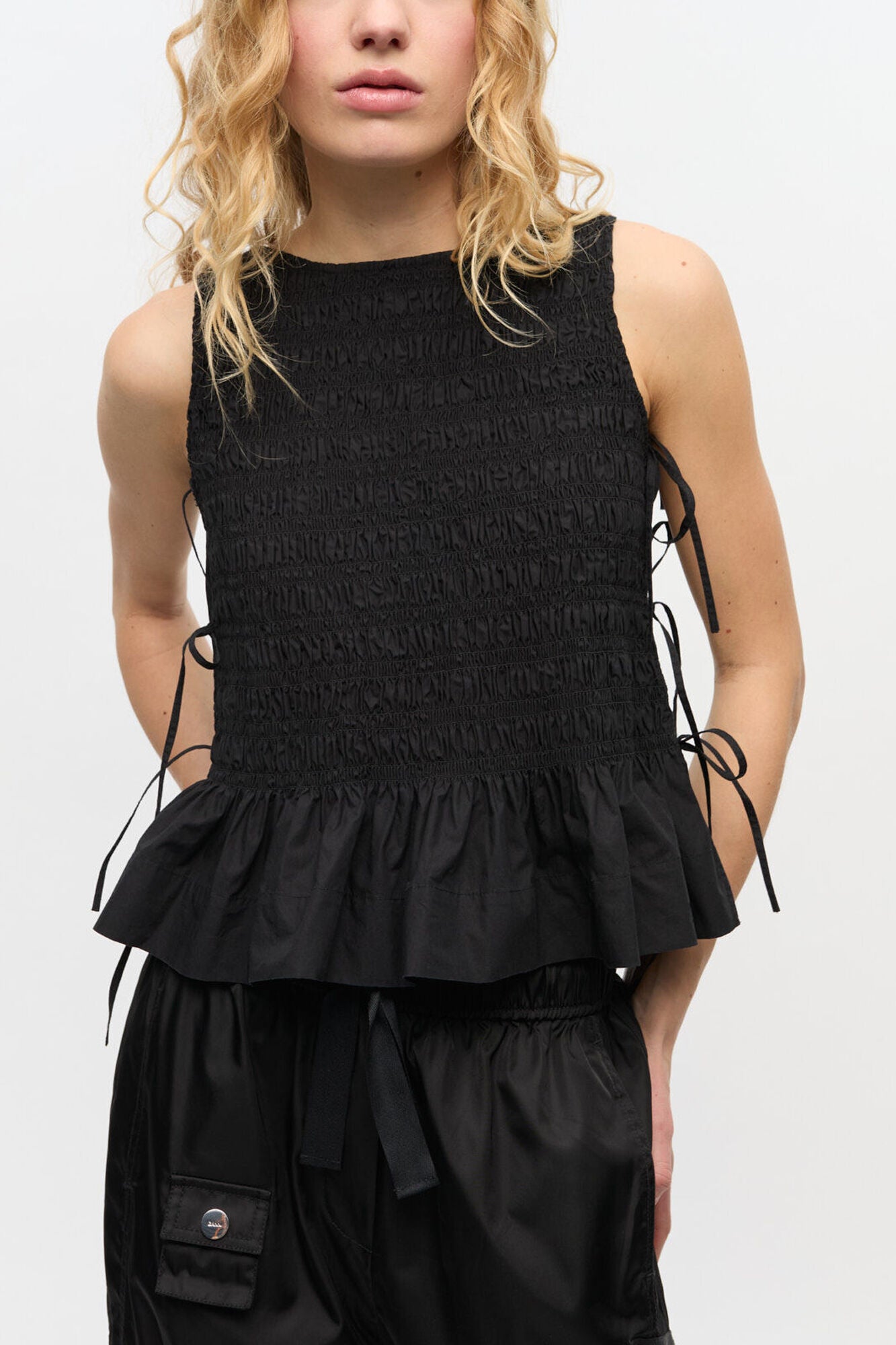 Black Cotton Smock Tie Top - GANNI