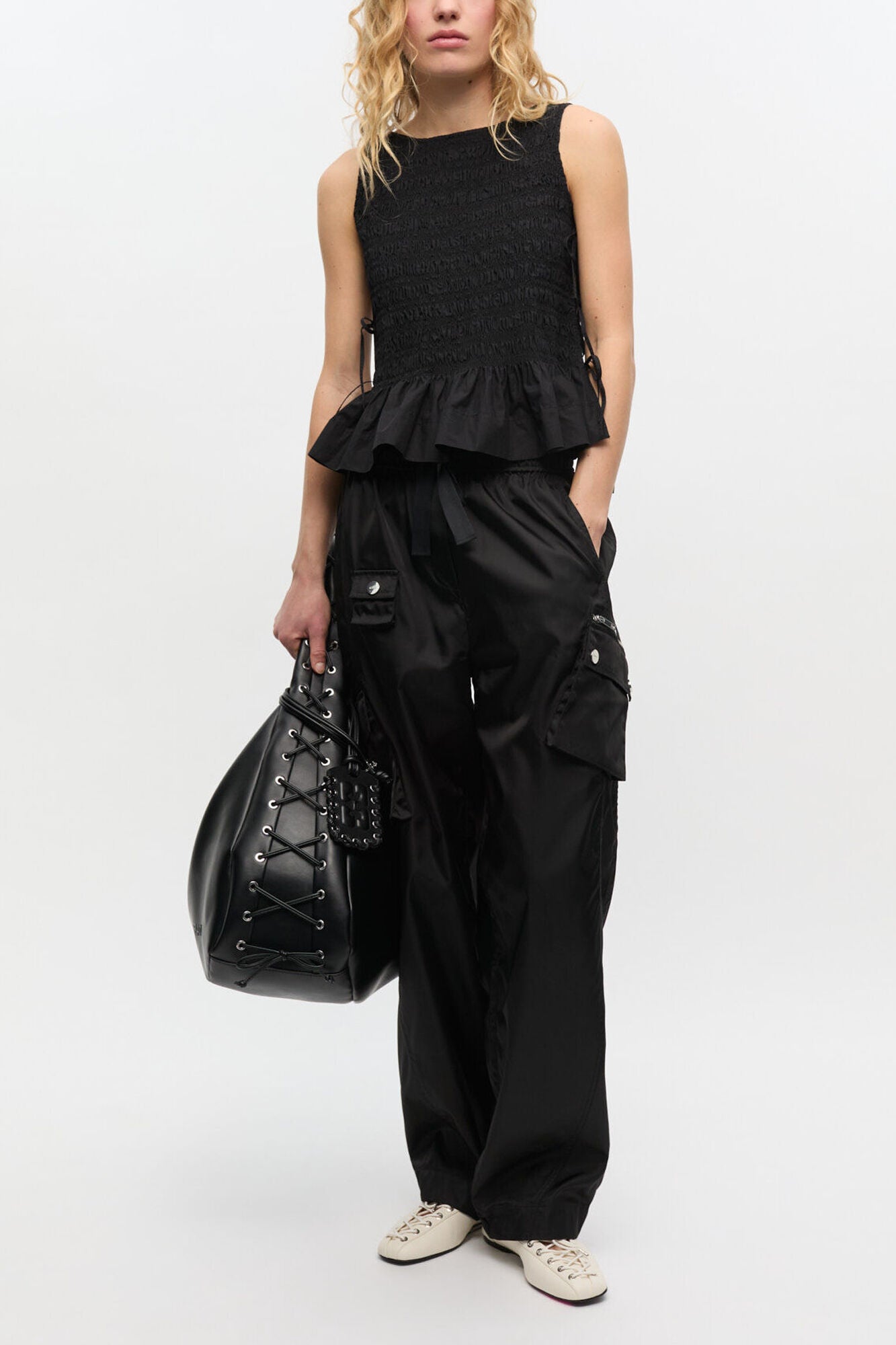 Black Cotton Smock Tie Top - GANNI