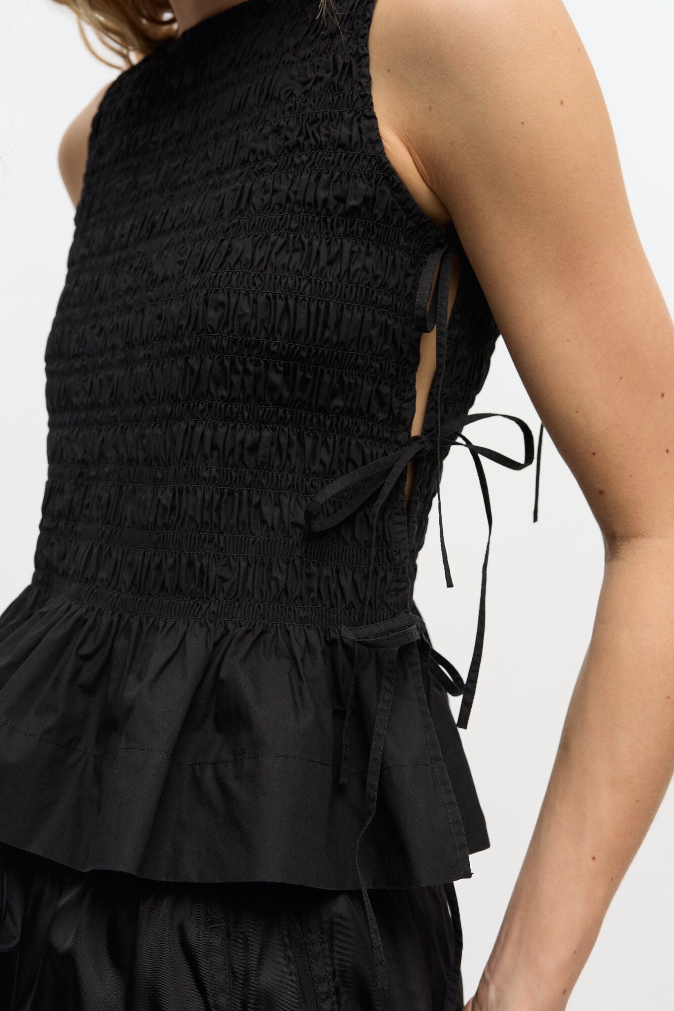 Black Cotton Smock Tie Top - GANNI