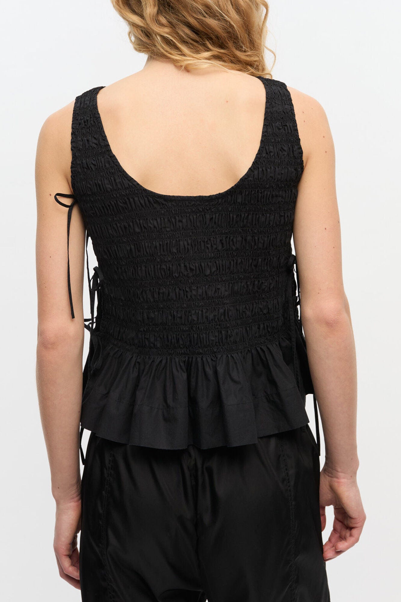Black Cotton Smock Tie Top - GANNI