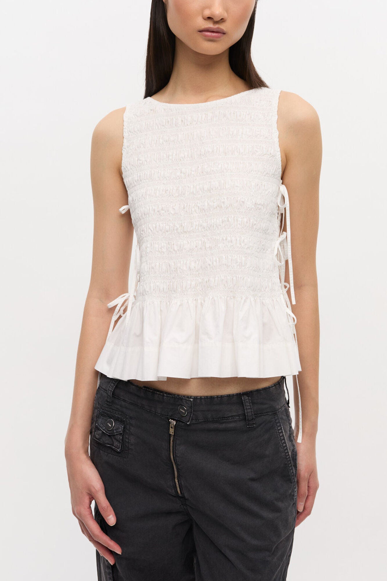 Top in White Smocked Cotton - GANNI