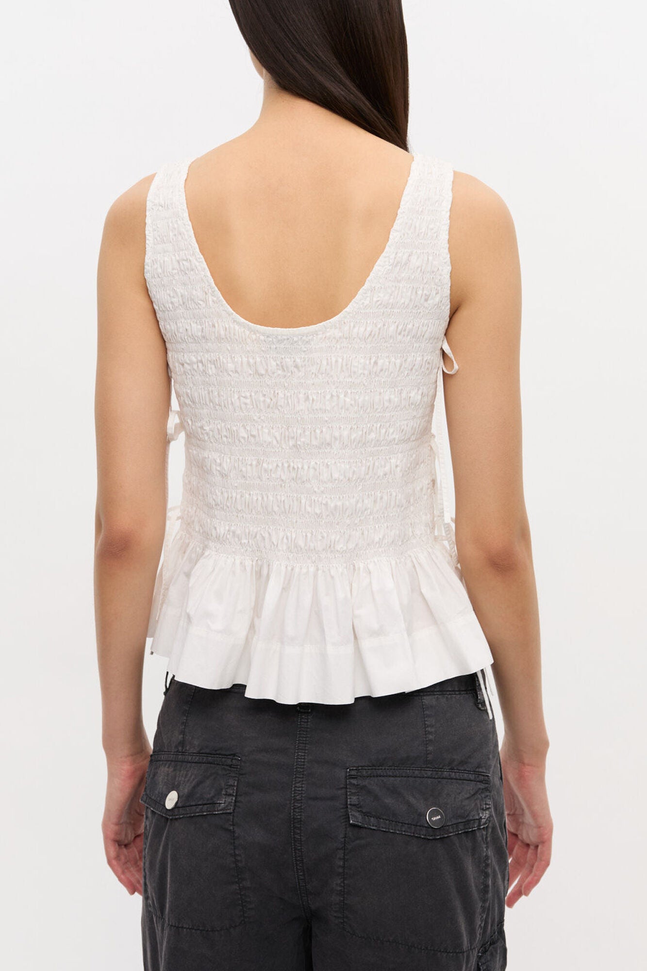 Top in White Smocked Cotton - GANNI