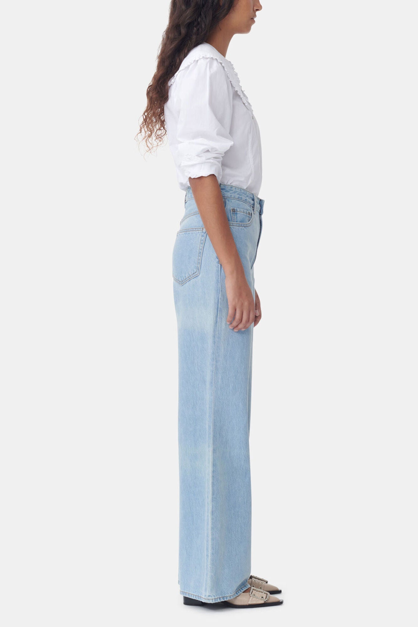 White Frill Collar Poplin Shirt - GANNI