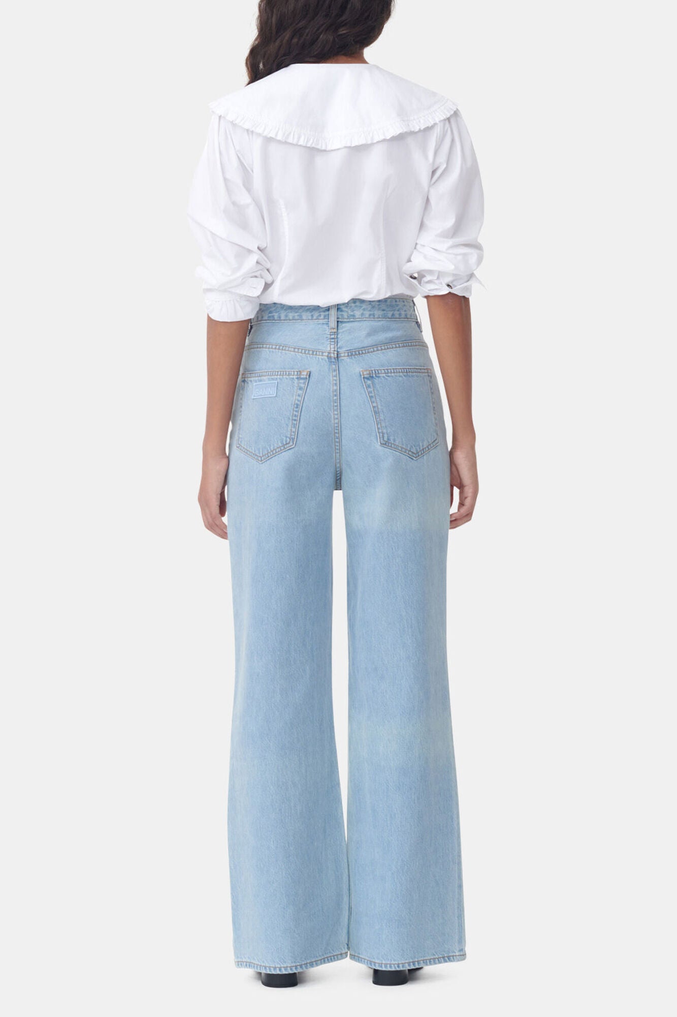White Frill Collar Poplin Shirt - GANNI