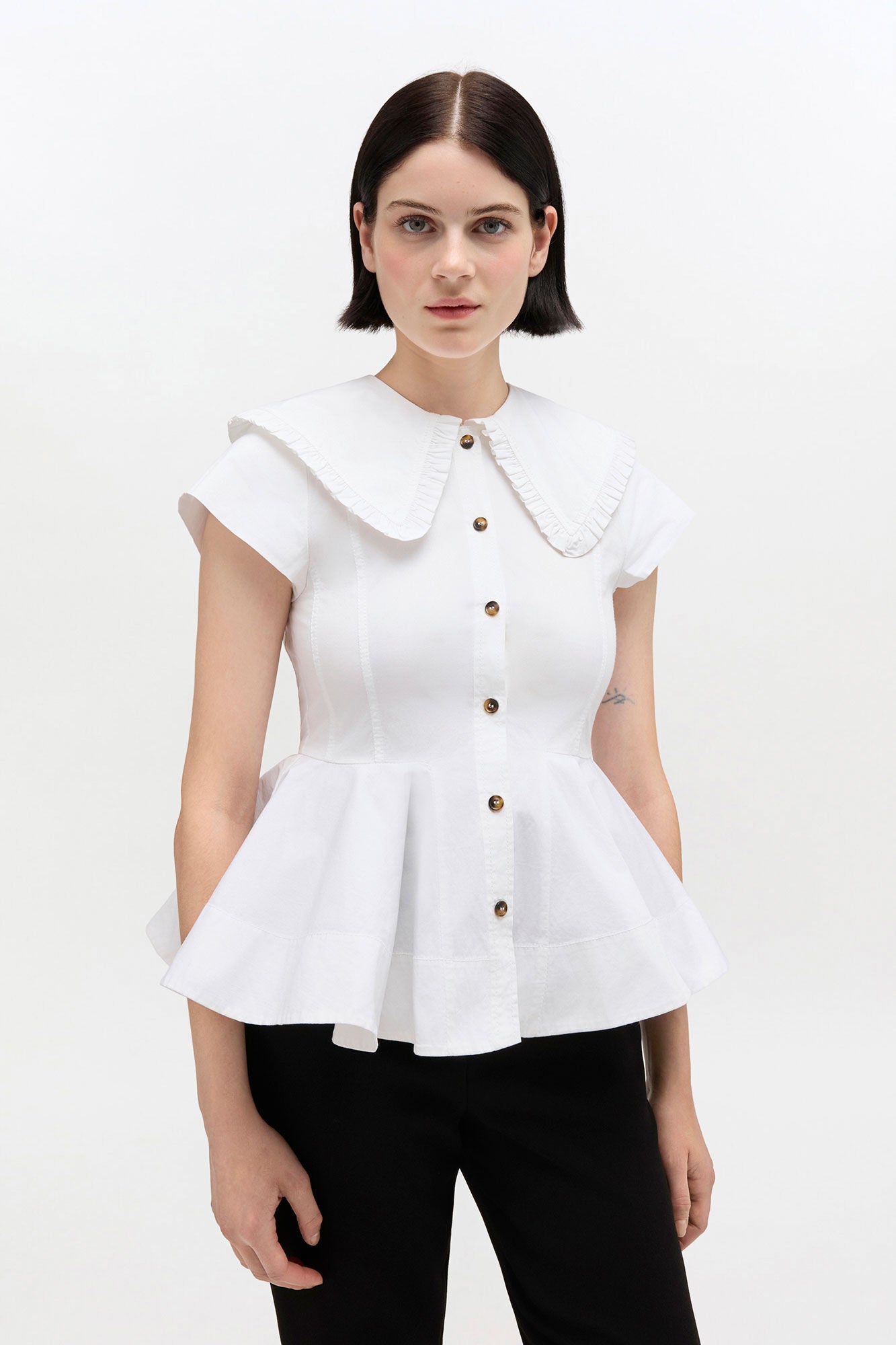 Short Cotton Ruffle Shirt - GANNI
