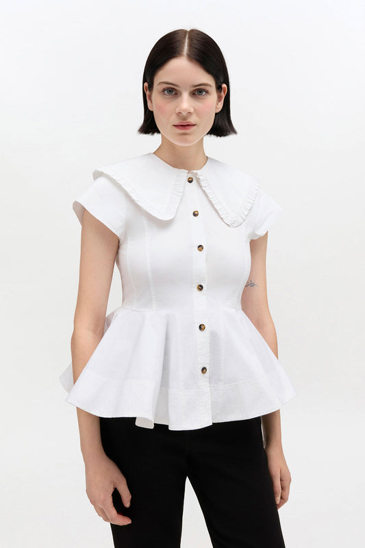 Short Cotton Ruffle Shirt - GANNI