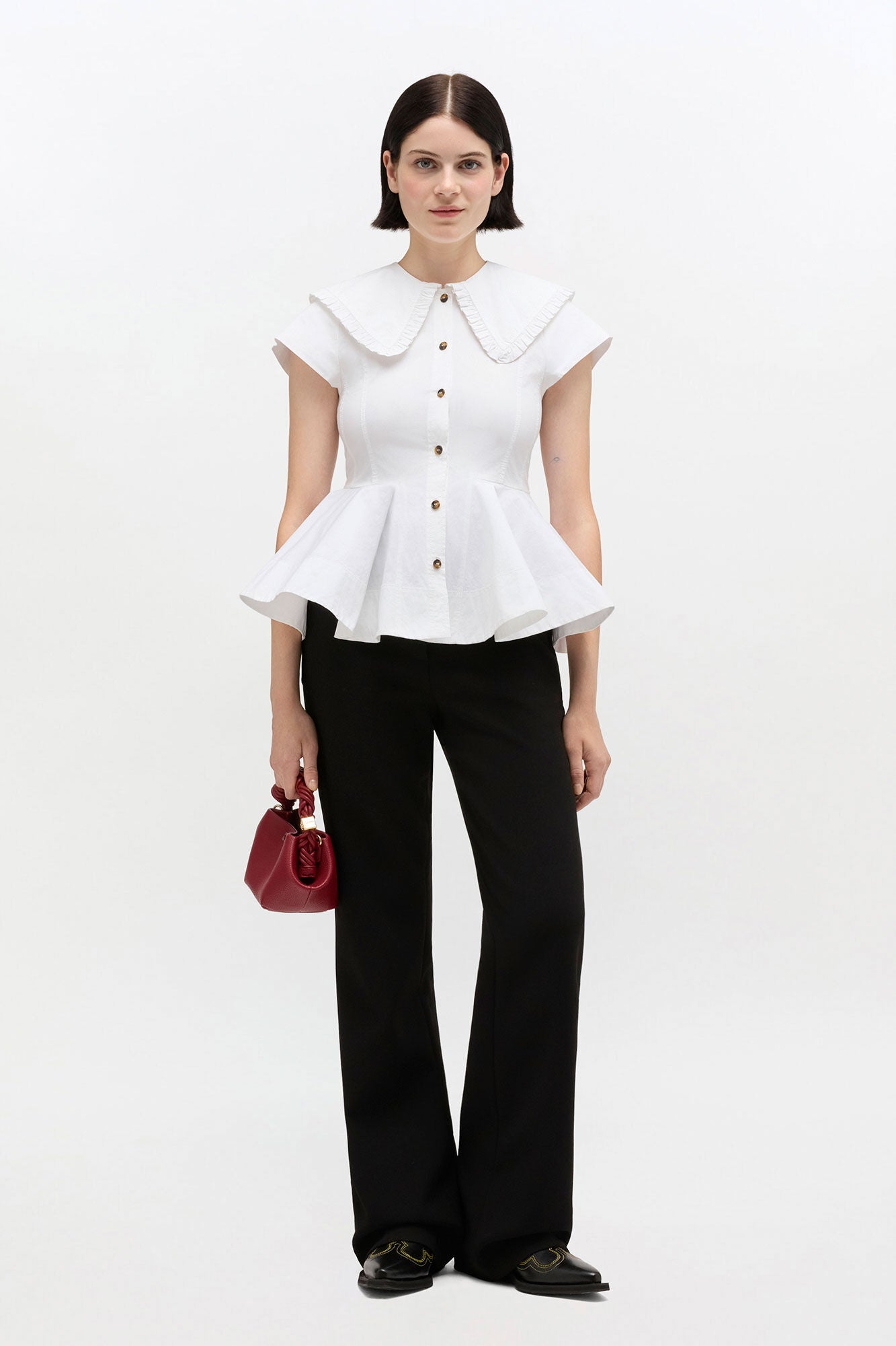 Short Cotton Ruffle Shirt - GANNI