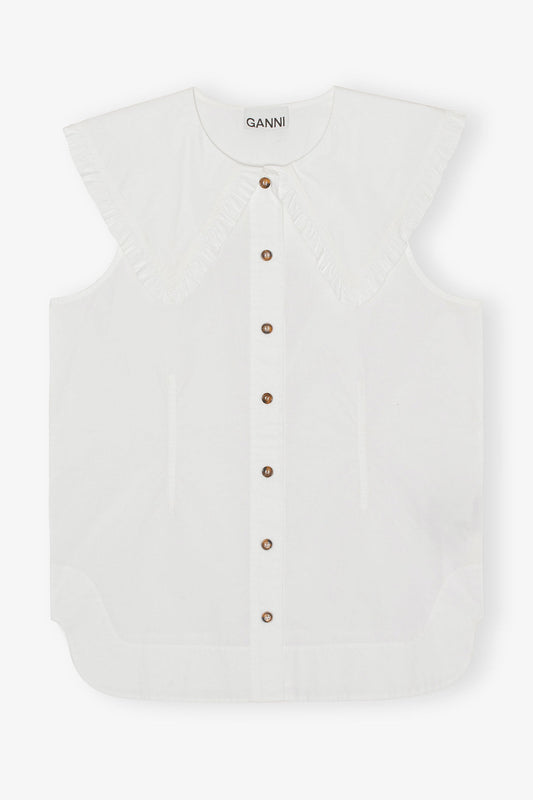 Cotton Poplin Sleeveless Frill Collar Shirt - GANNI