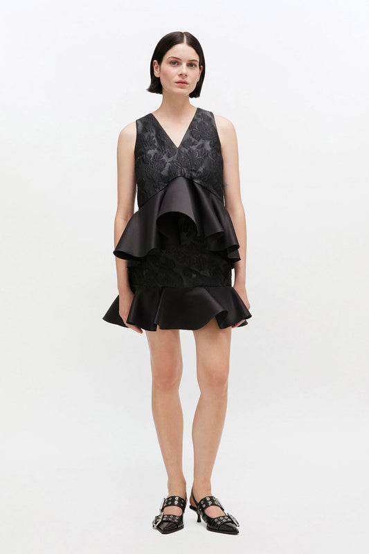 Satin Cloque Peplum Top - GANNI