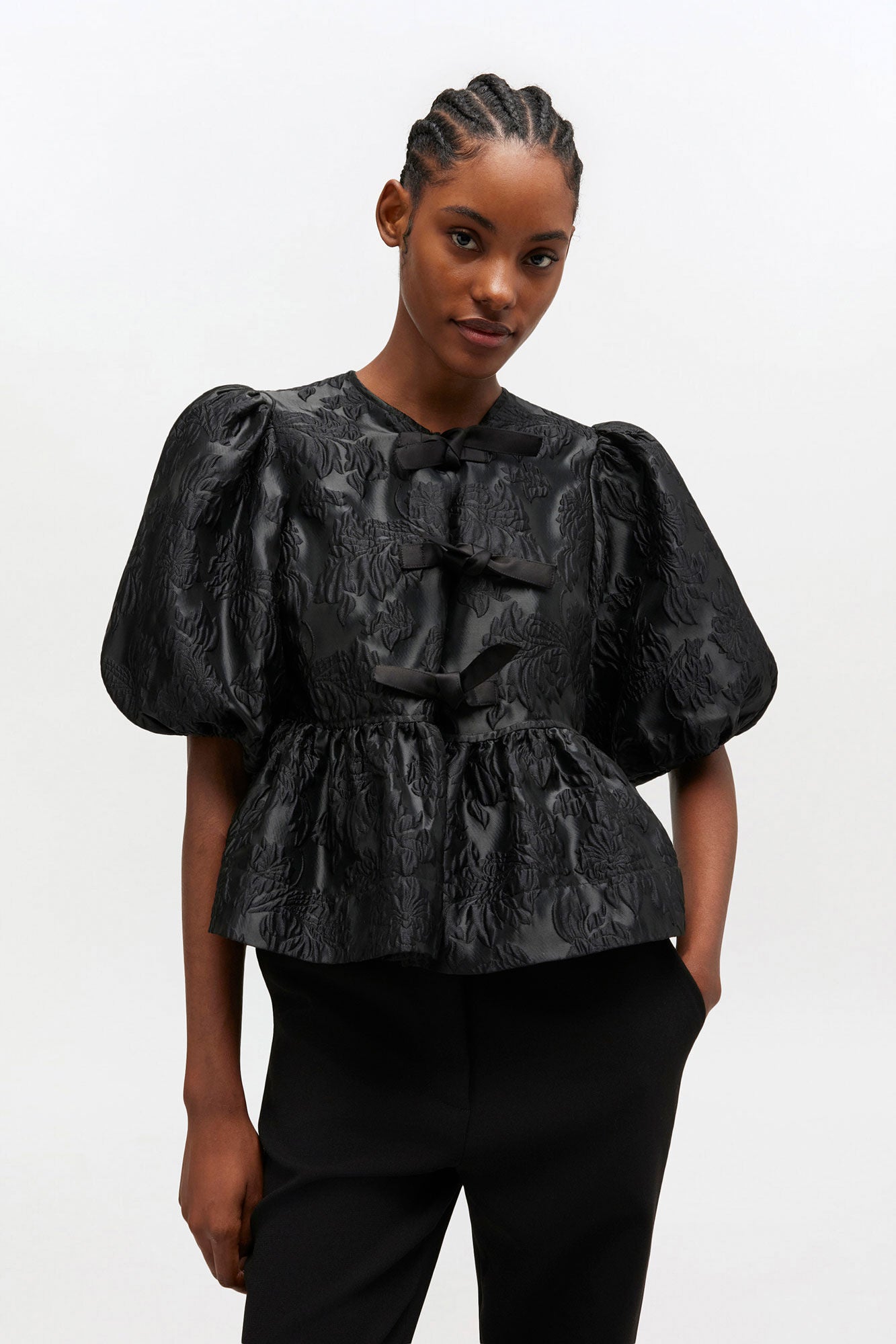 Satin Peplum Tie Blouse - GANNI