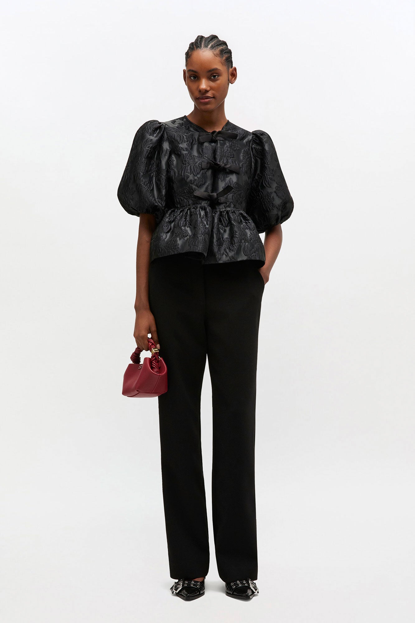 Satin Peplum Tie Blouse - GANNI