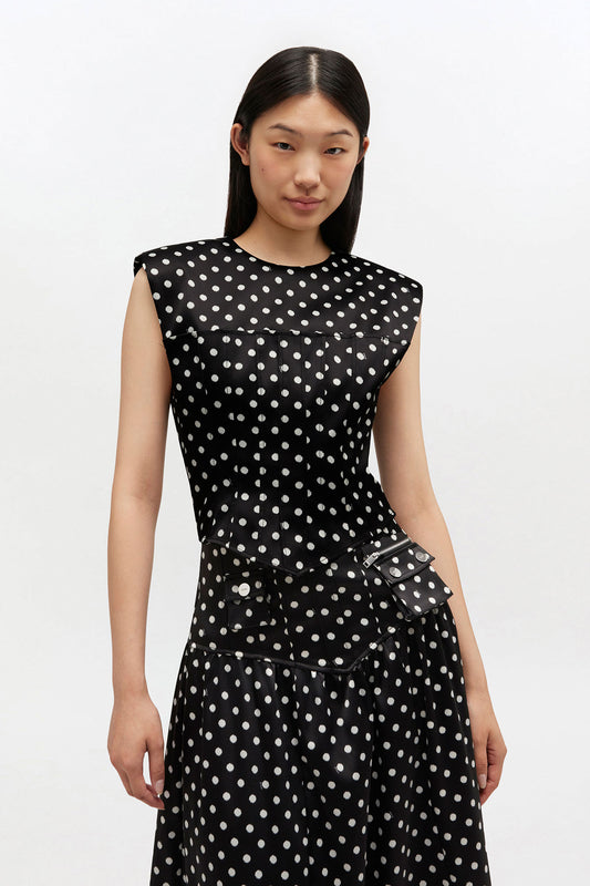 Polka-Dot Satin Corset Top - GANNI