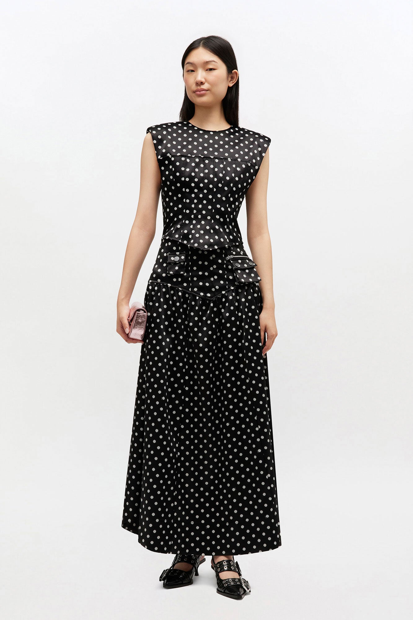 Polka-Dot Satin Corset Top - GANNI