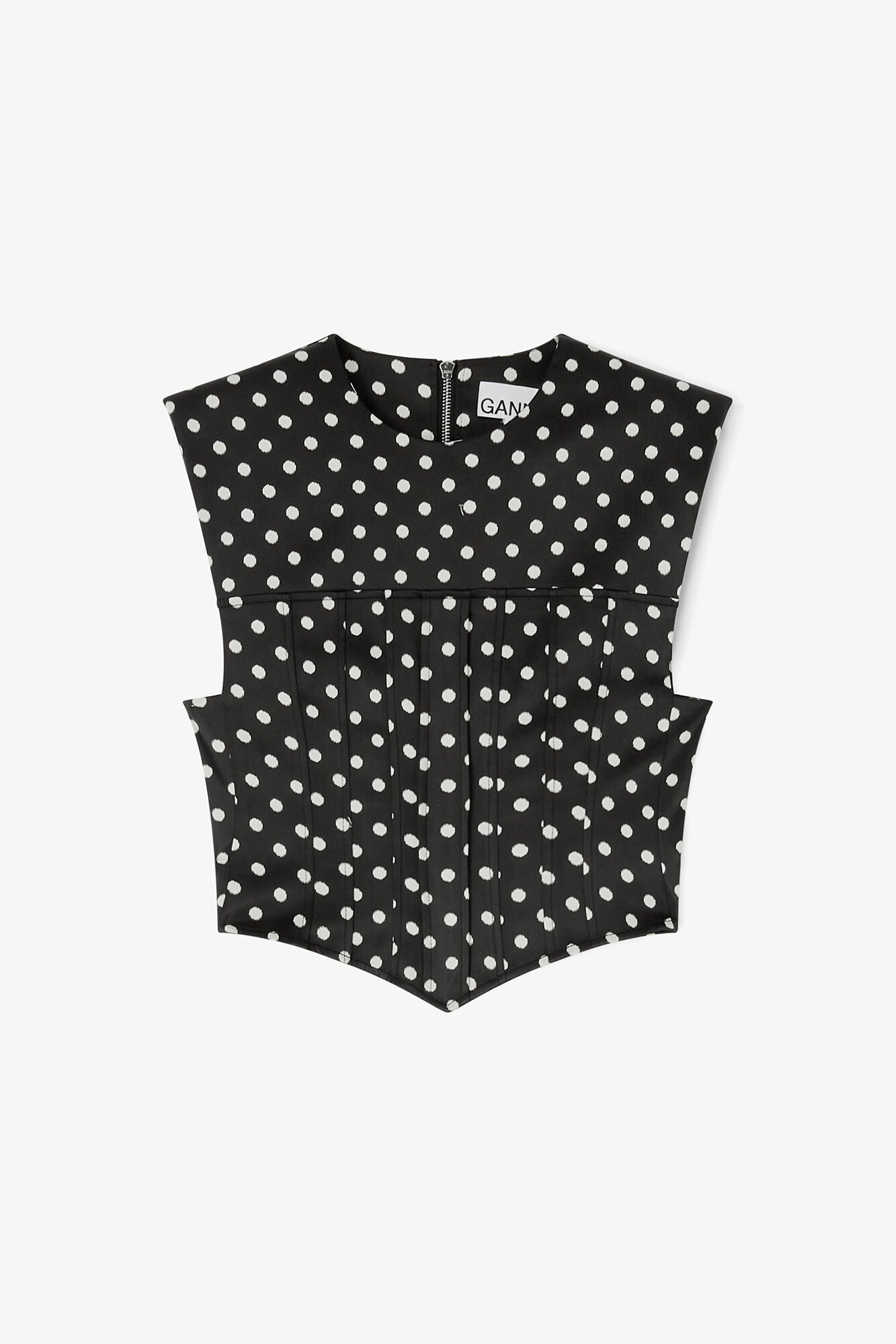 Polka-Dot Satin Corset Top - GANNI