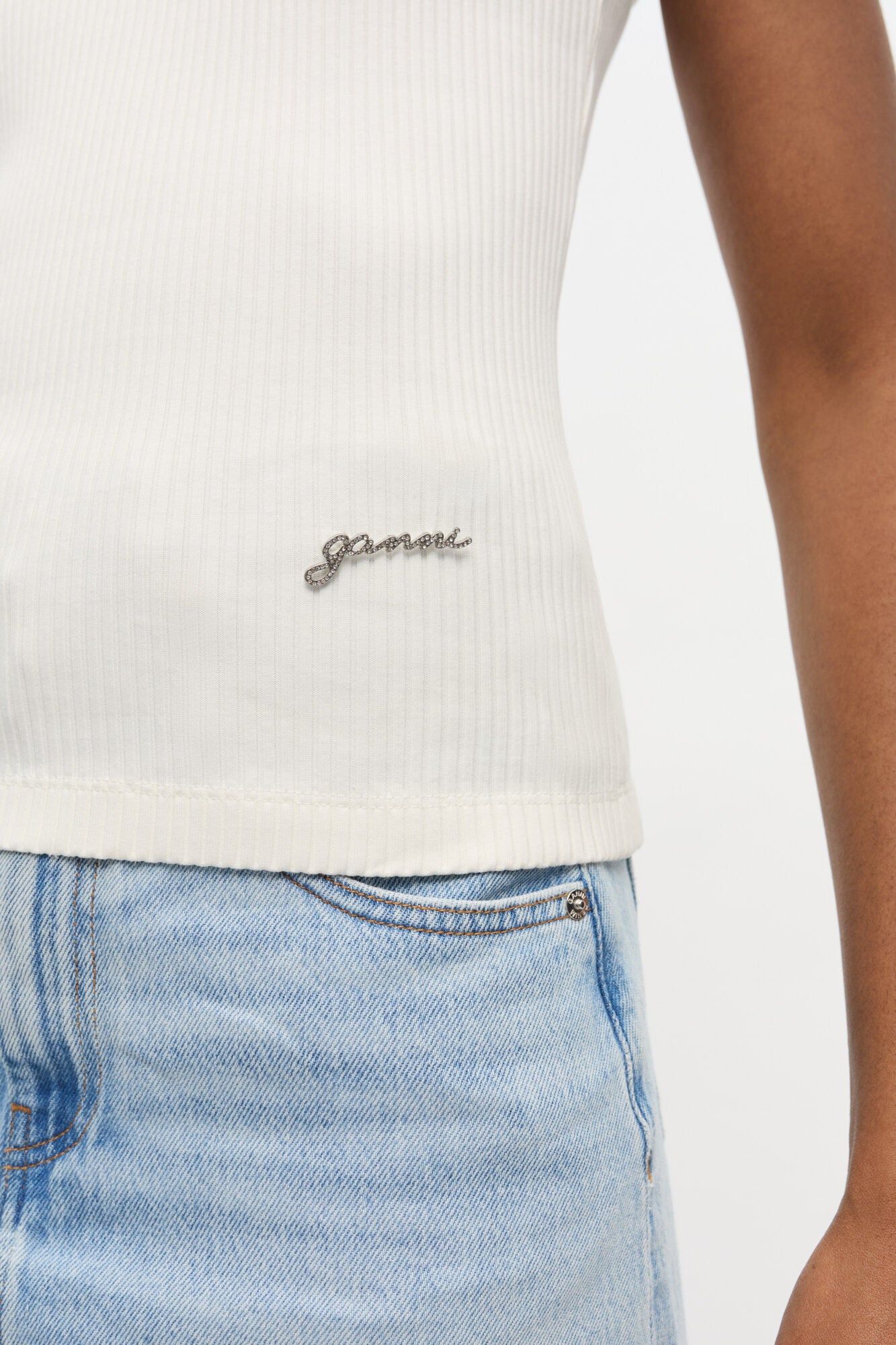 Ivory Ribbed Tank Top - GANNI